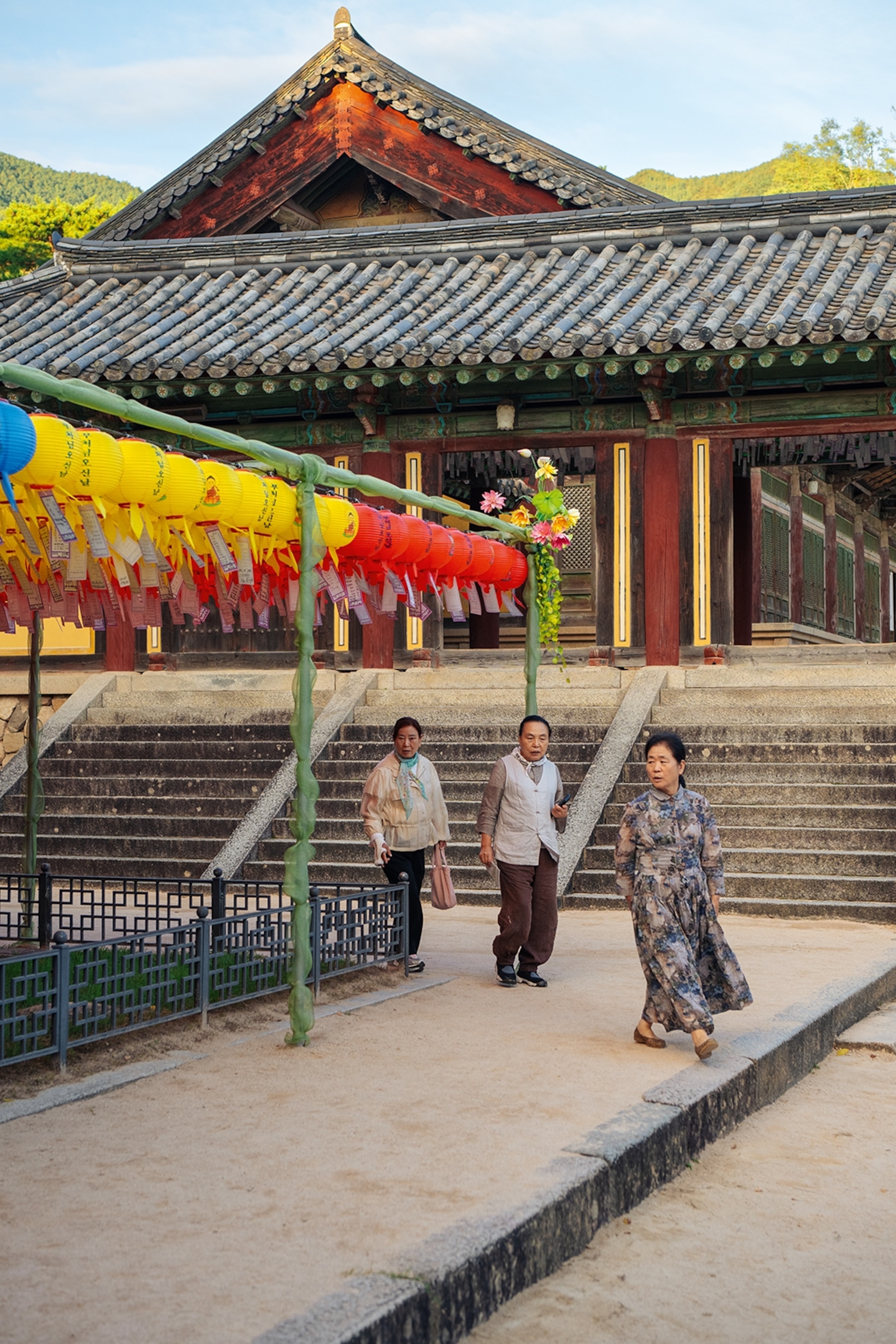 Temple with colourful lanterns.