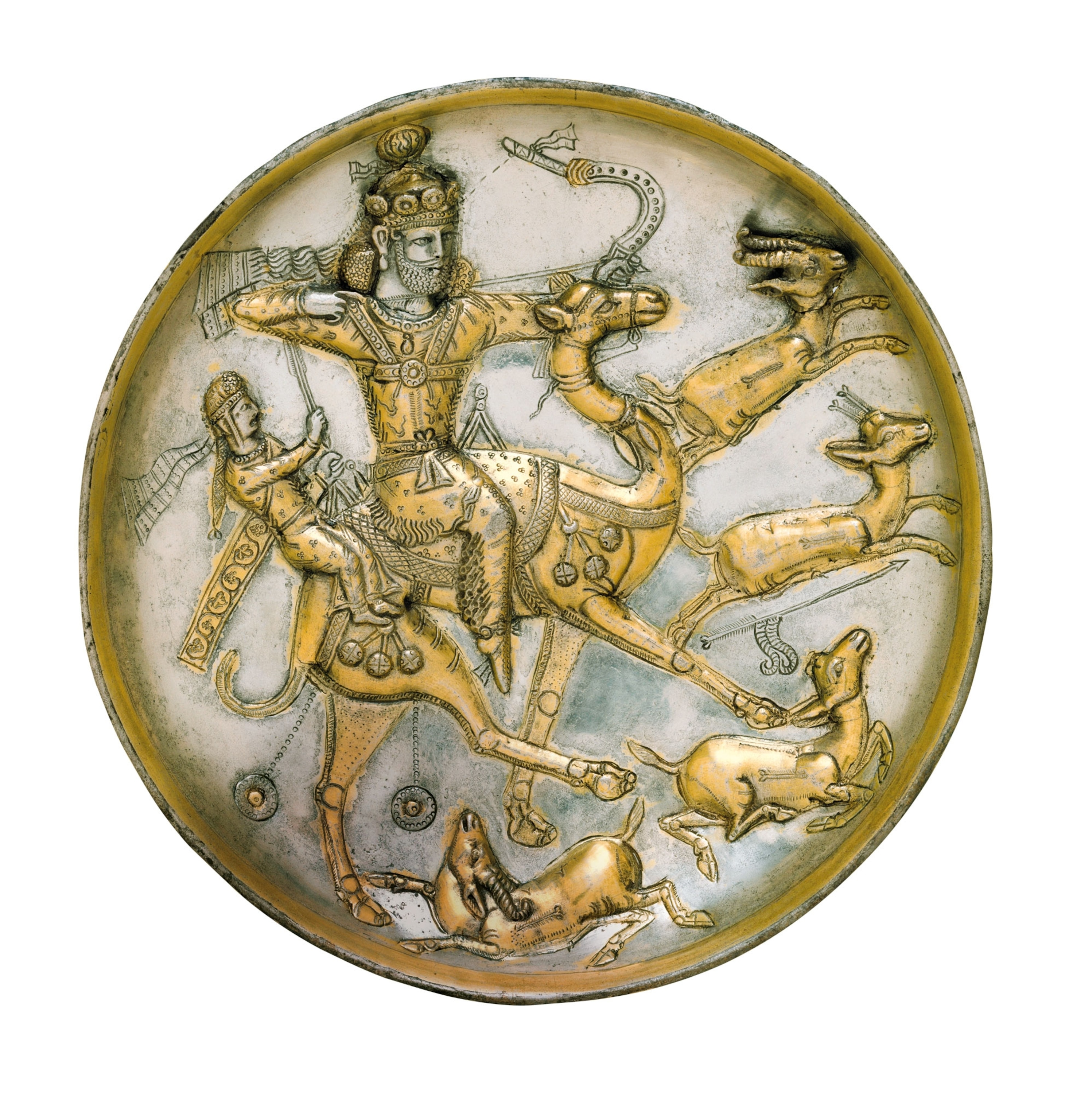 Bahram V hunting gazelles on a silver platter