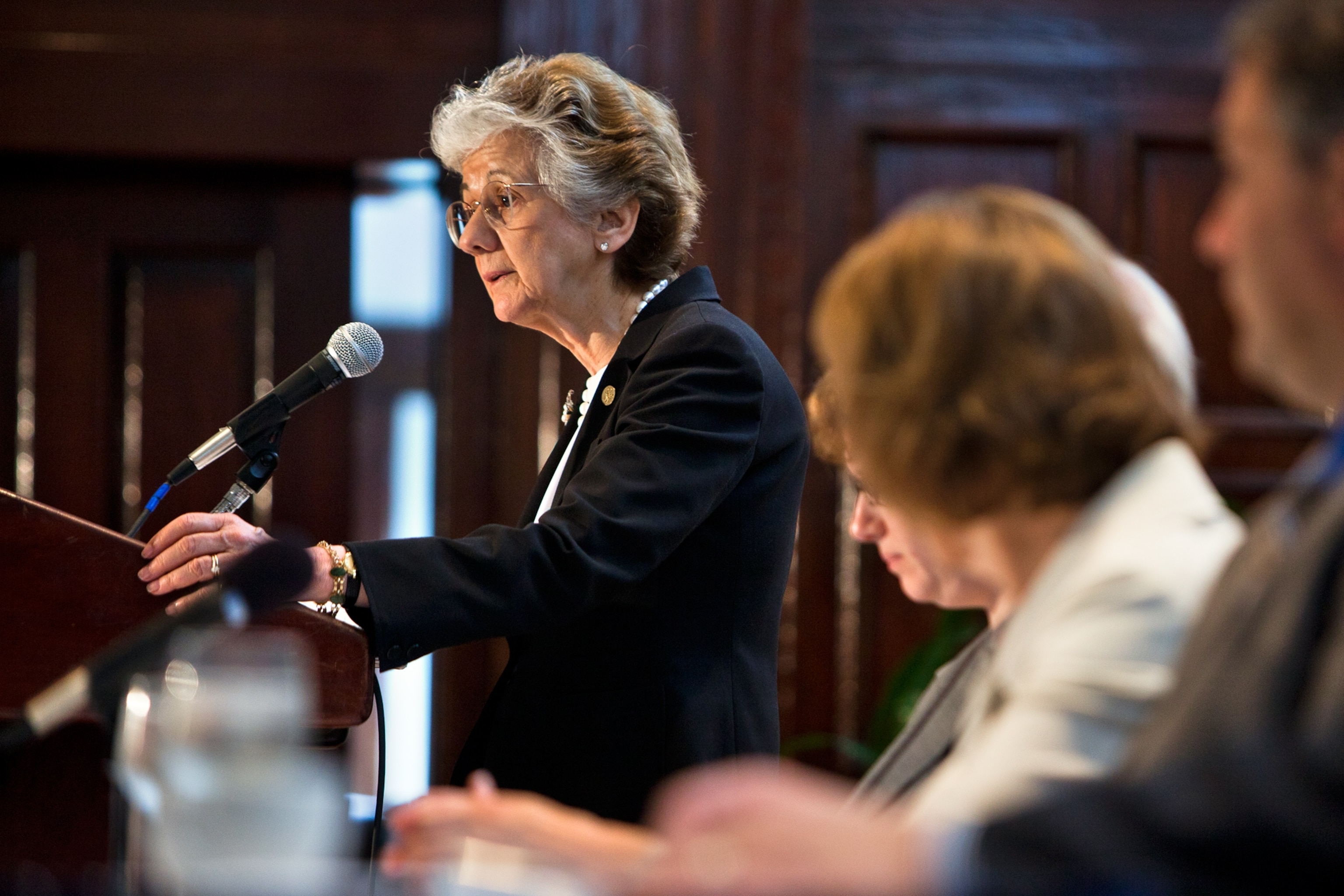Rita Colwell speaks at a news conference in Washington, D.C.