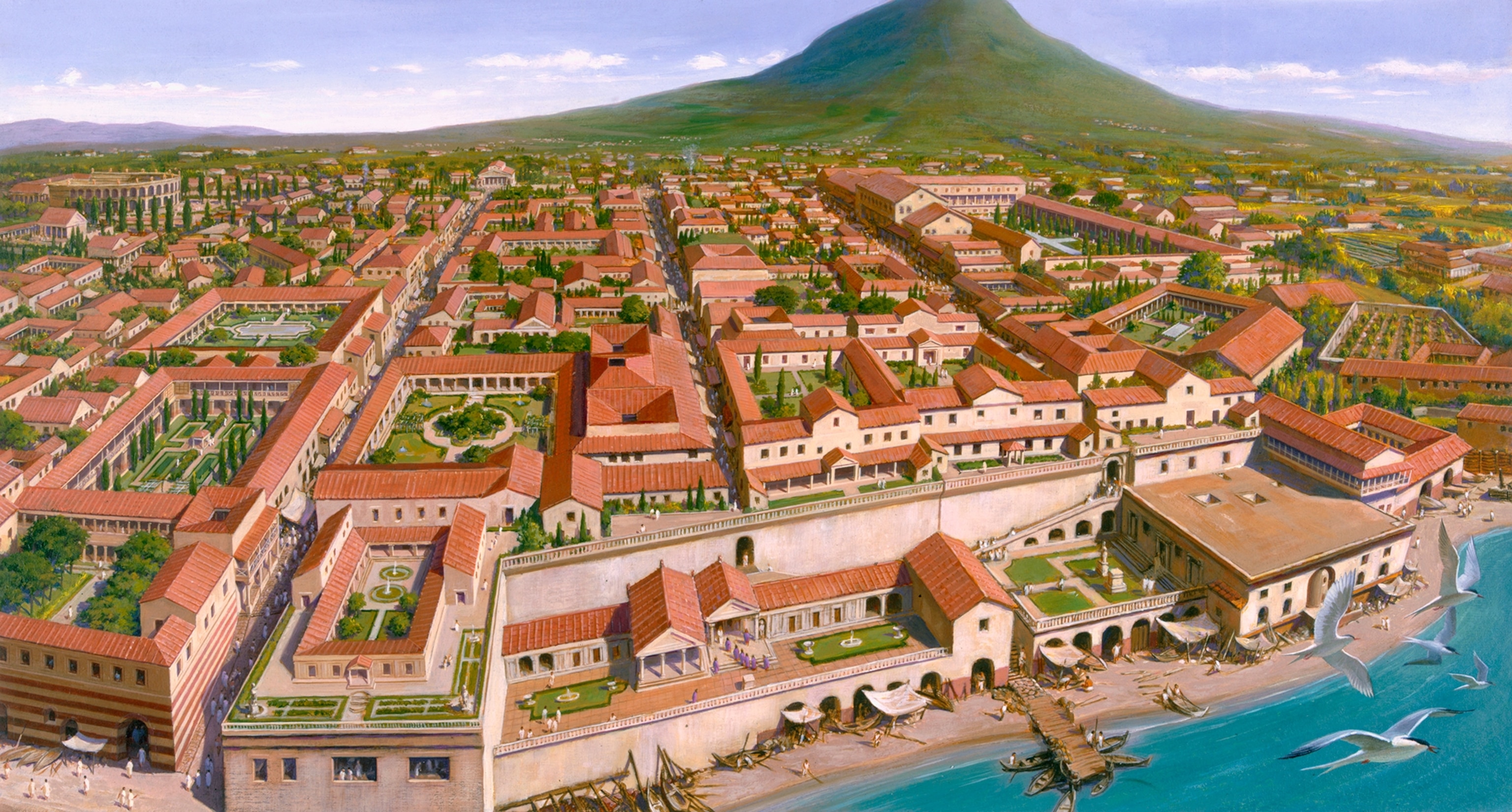 The resort town of Herculaneum before the eruption of Mt. Vesuvius.