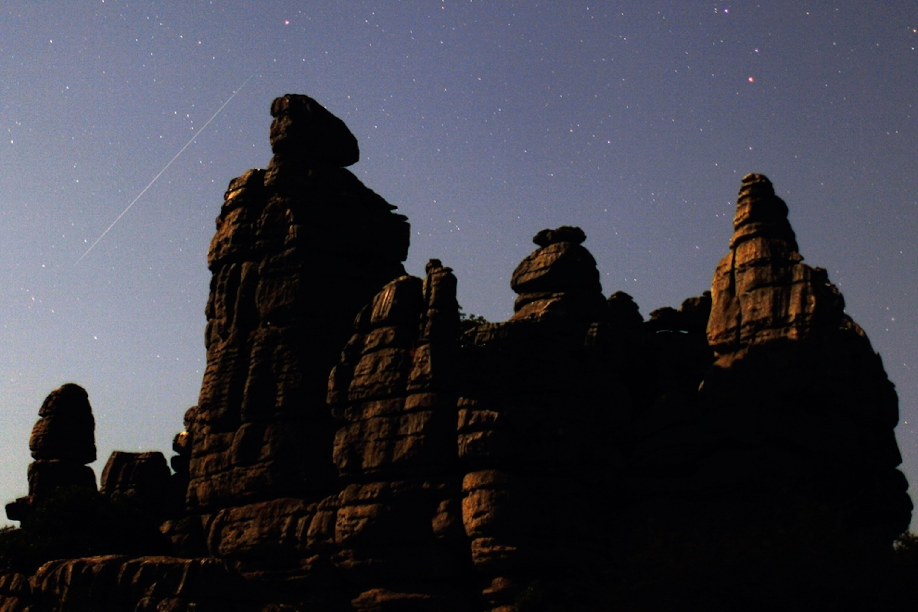 Perseid meteor shower picture: shooting star over El Torcal de Antequera nature reserve.