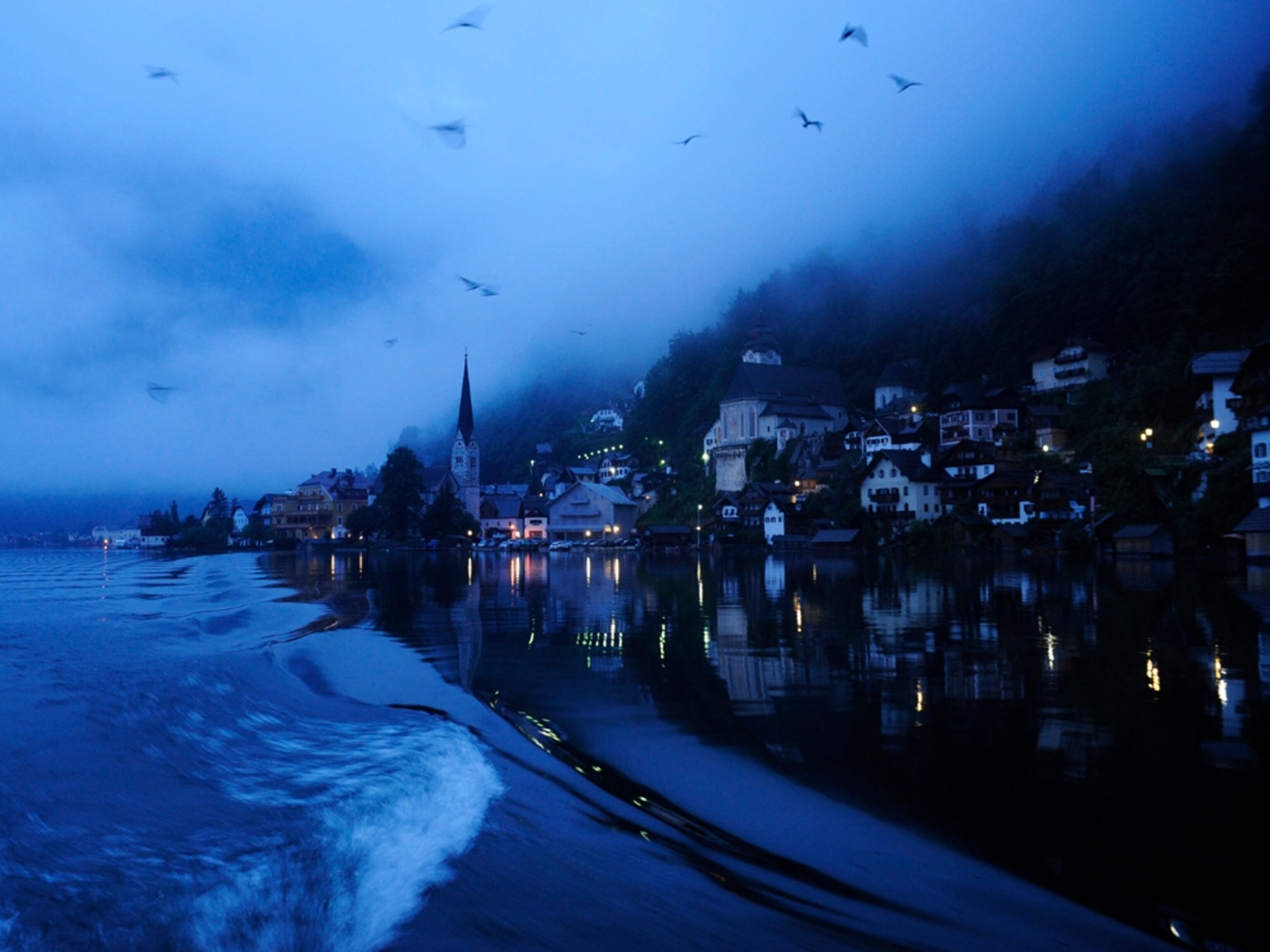 early morning fishing scene near Hallstatt