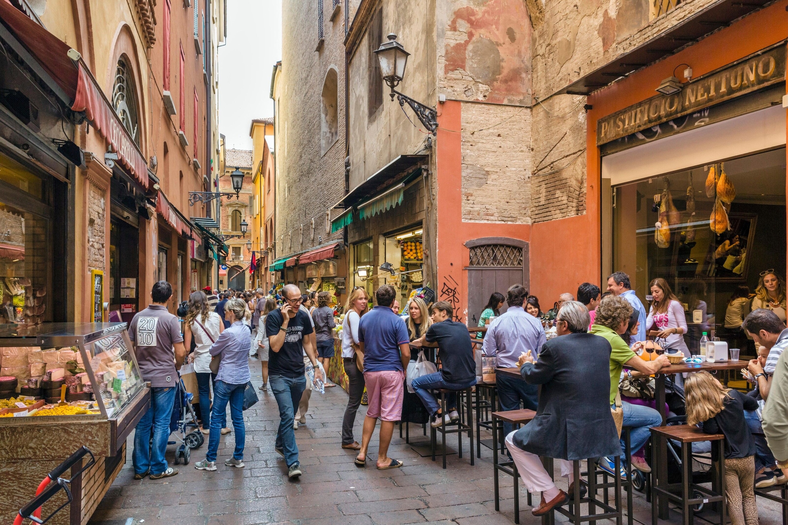 Bologna is one of the epicentres of Italy's renowned cuisine, and on a walk around the medieval centre, visitors are guaranteed to stumble upon artisanal food shops, homey restaurants and weekly markets.