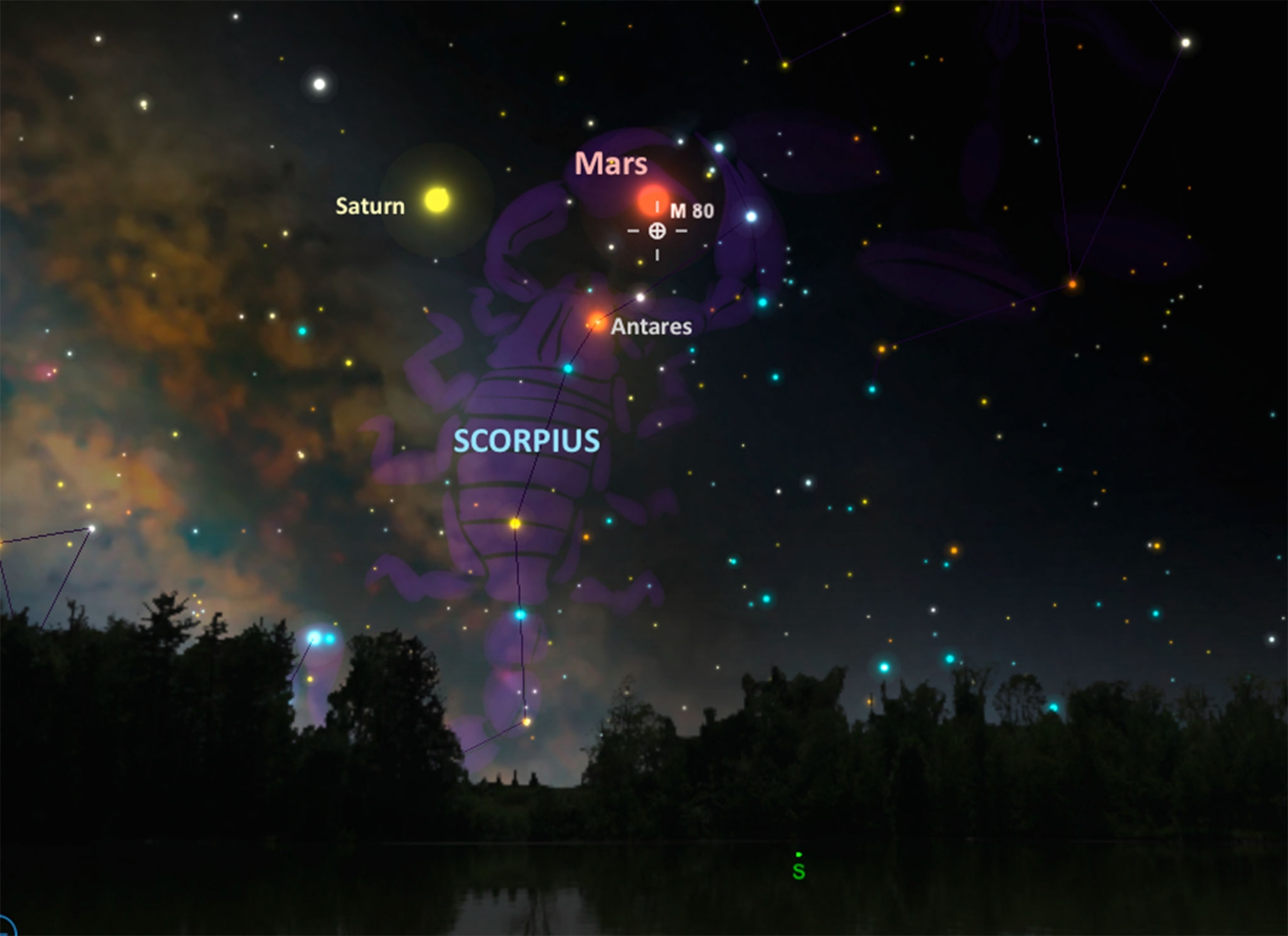 Saturn and Antares joining the constellation Scorpius