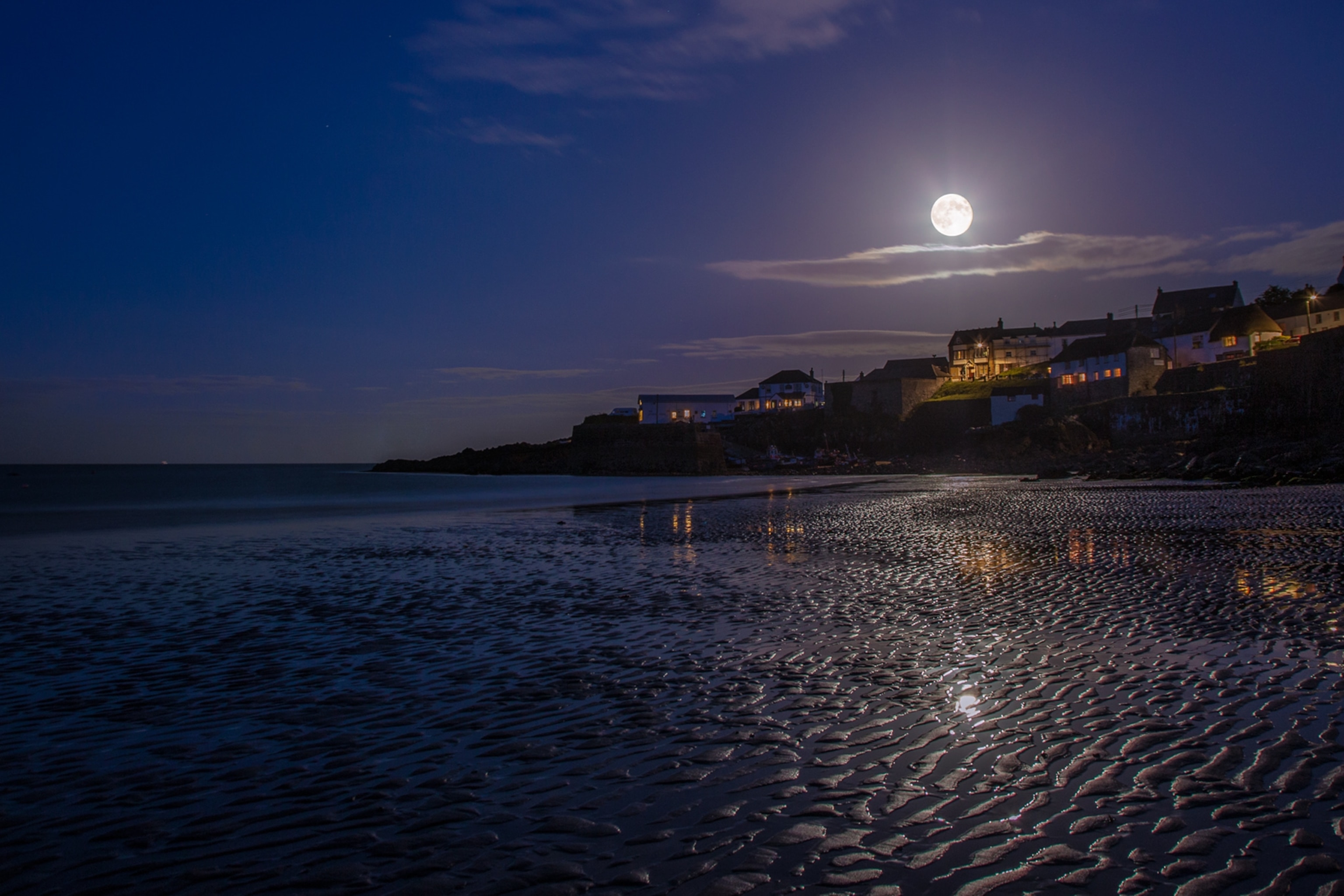 the supermoon over Coverack, a fishing village in England