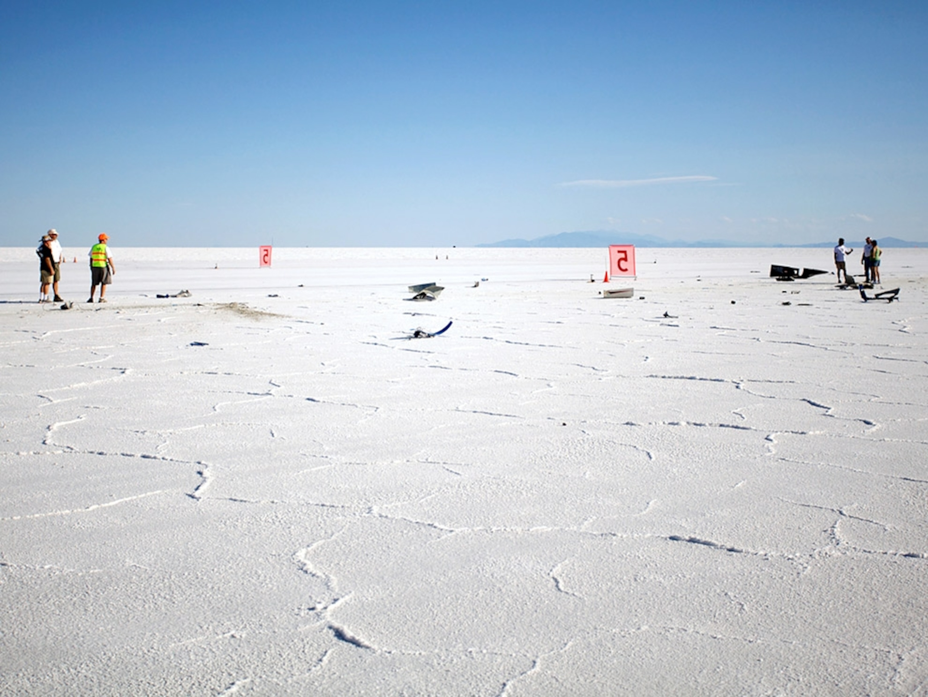 Scene of a car crash on salt flats