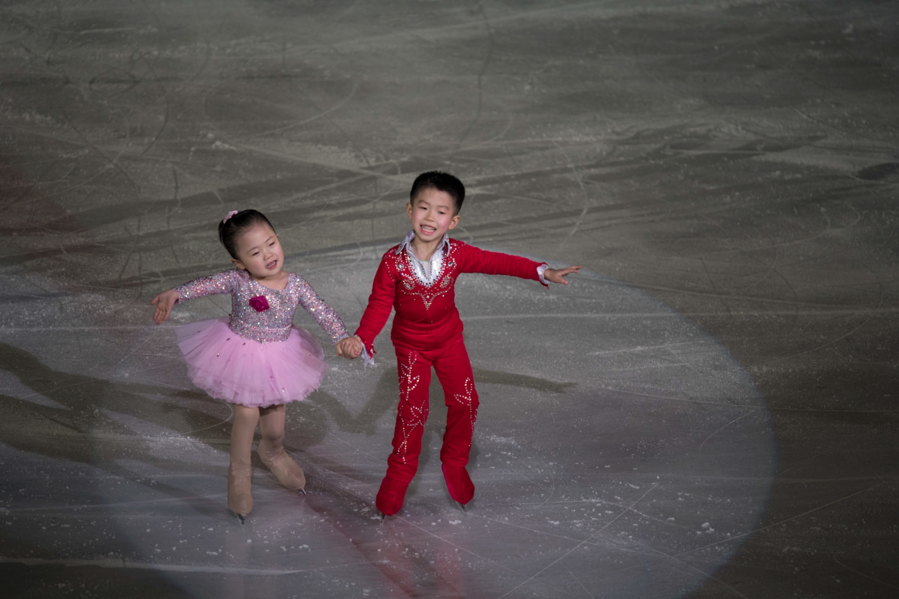 children ice skating in North Korea