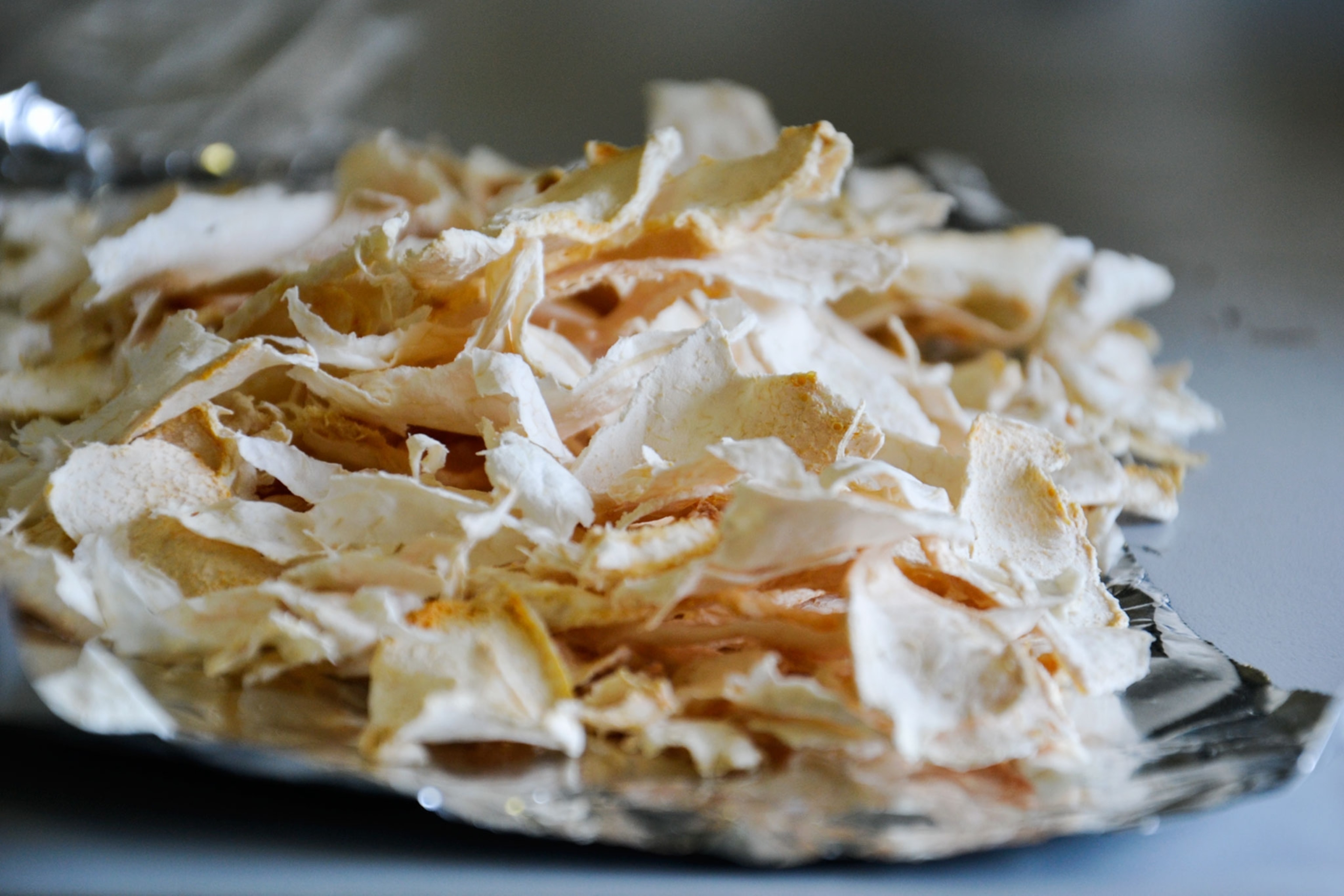 dried orange peels used to make thread out of citrus