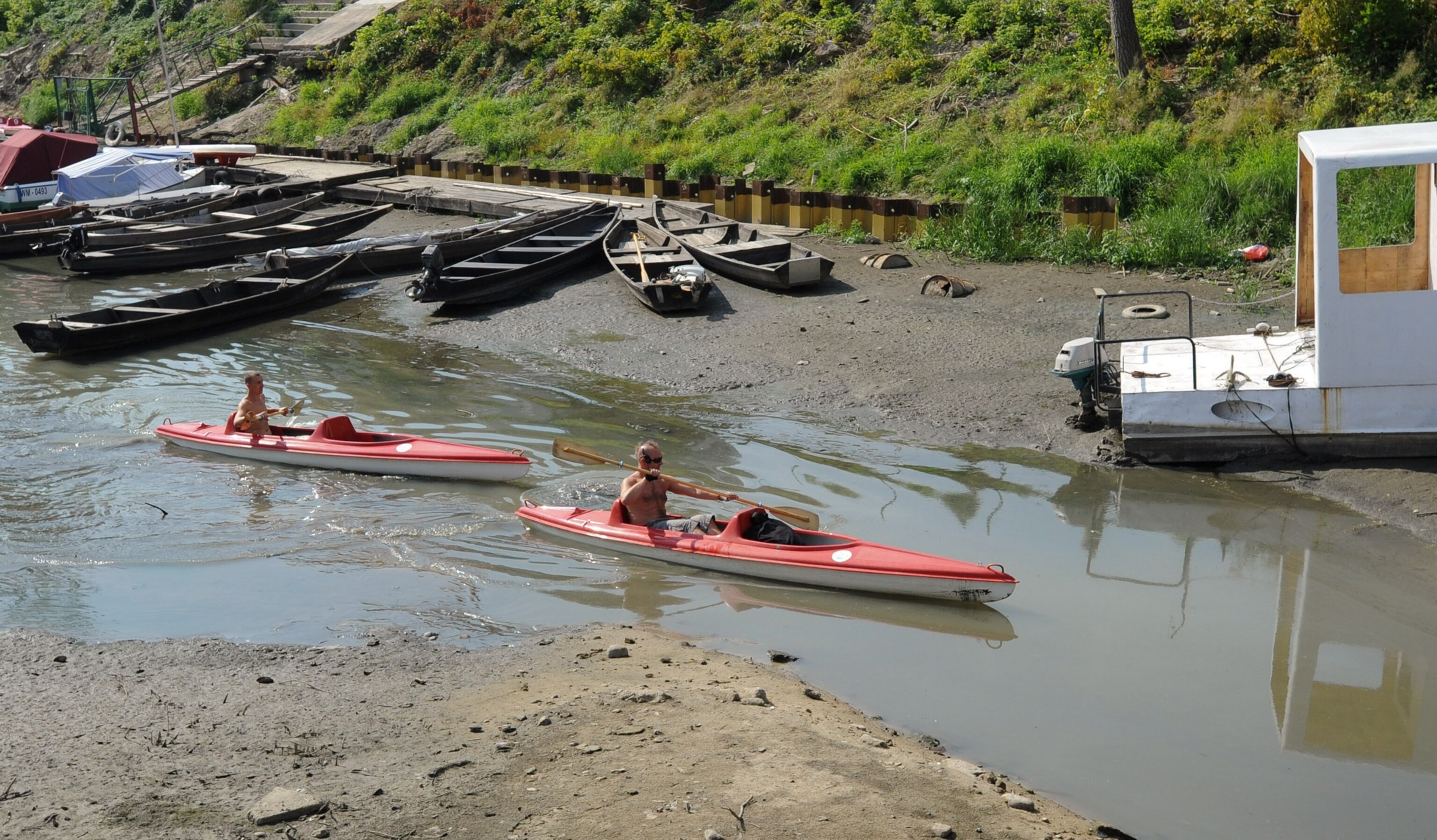 kayak picture - for gallery on marble royal treasures revealed during drought as Poland river sinks