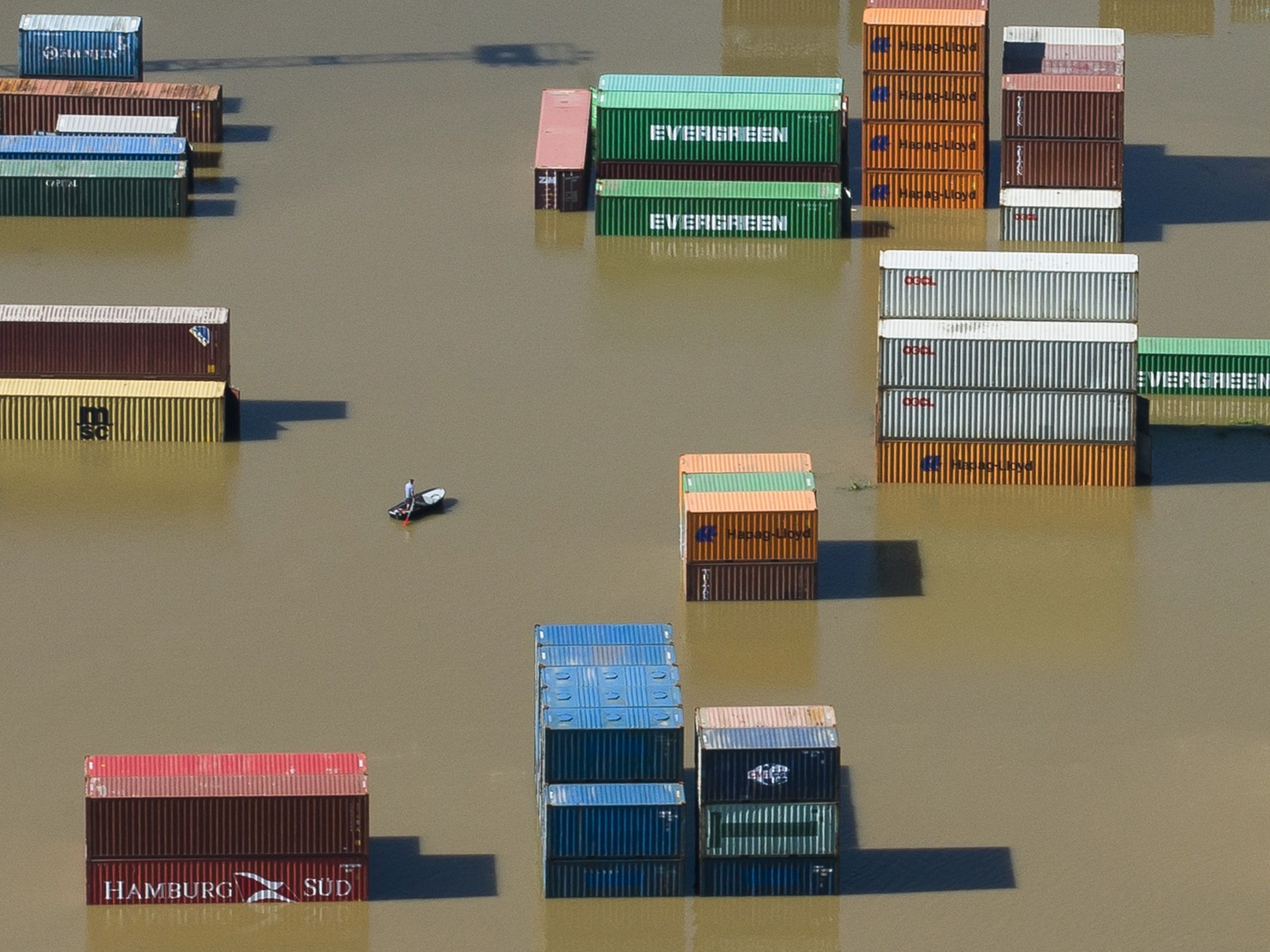 European Flooding - Pictures of shipping containers in water