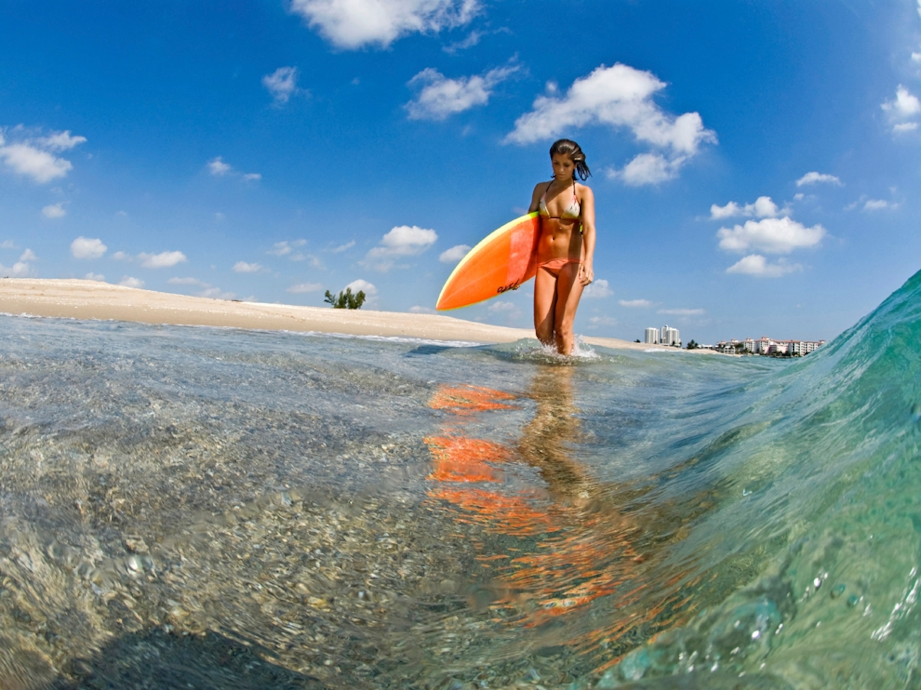 a surfer walking along a shore in Palm Beach, Florida