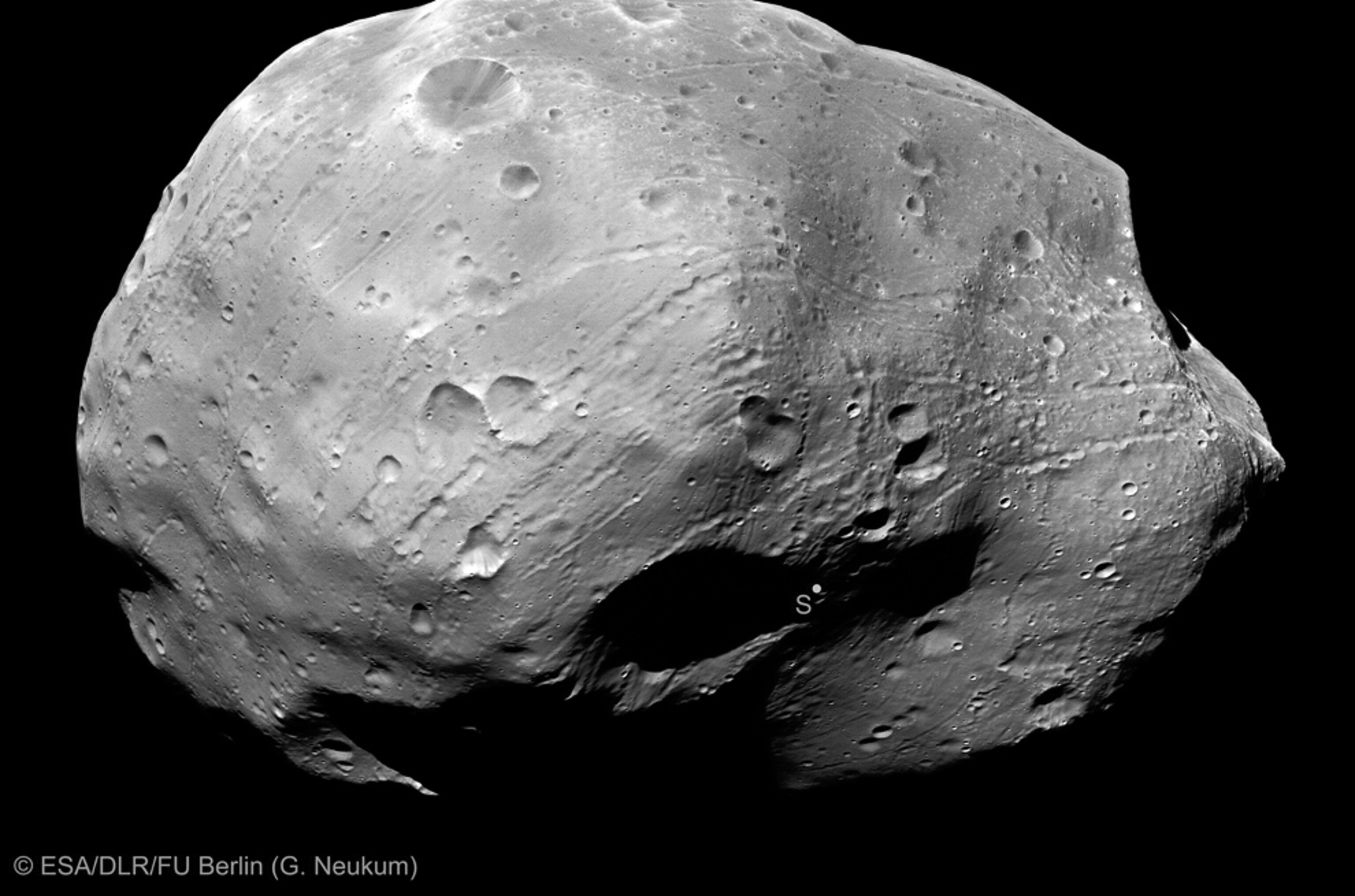 the southern hemisphere of the Martian moon Phobos