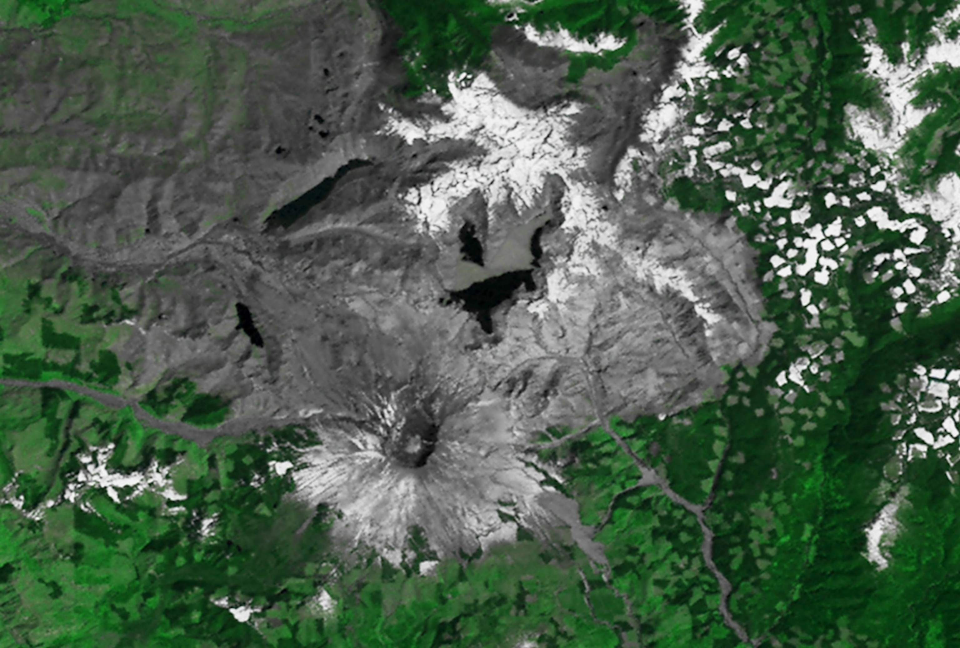 A satellite photo of Mount St. Helens in 1983.