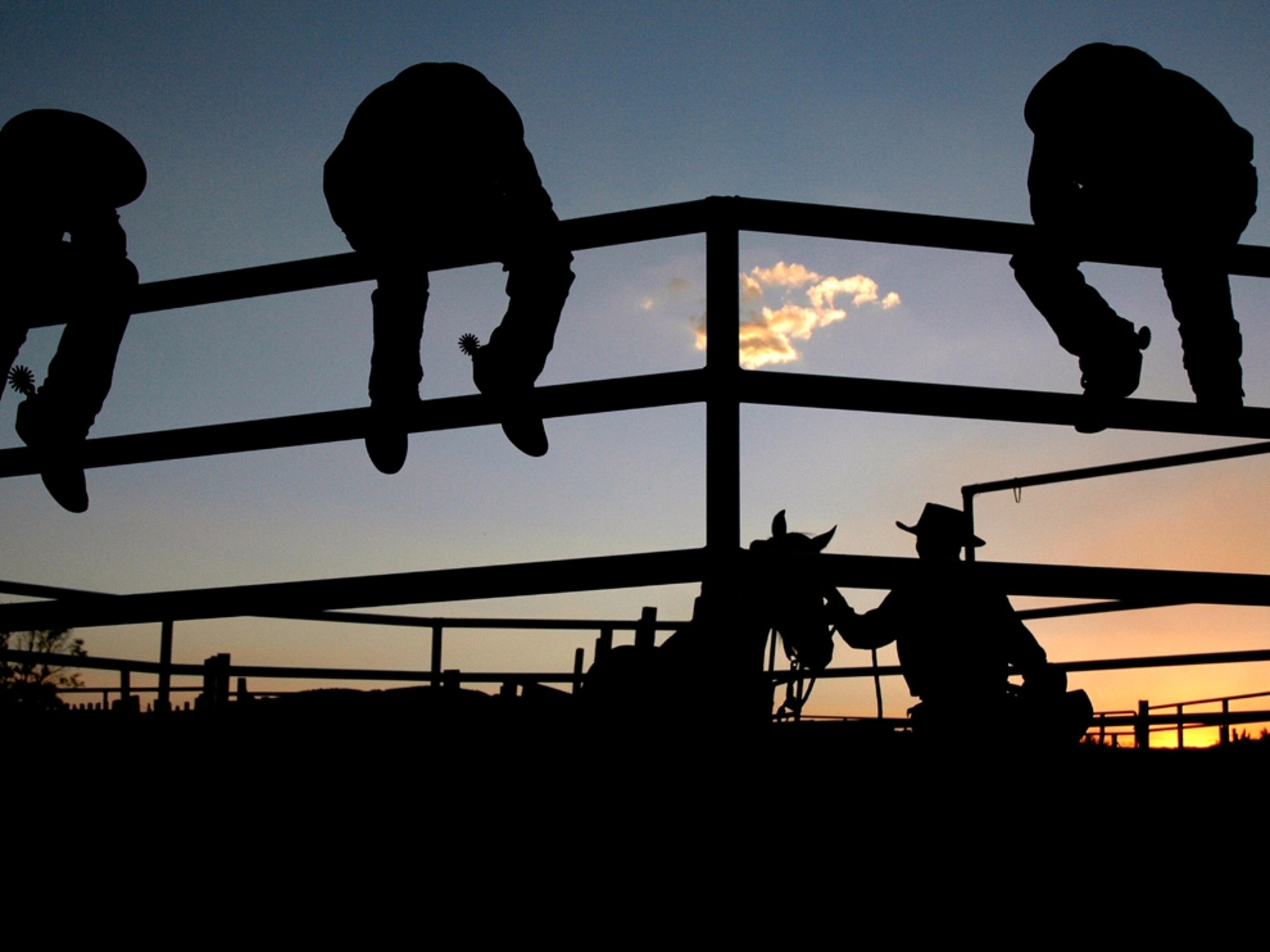 rancers sitting on fence in wyoming