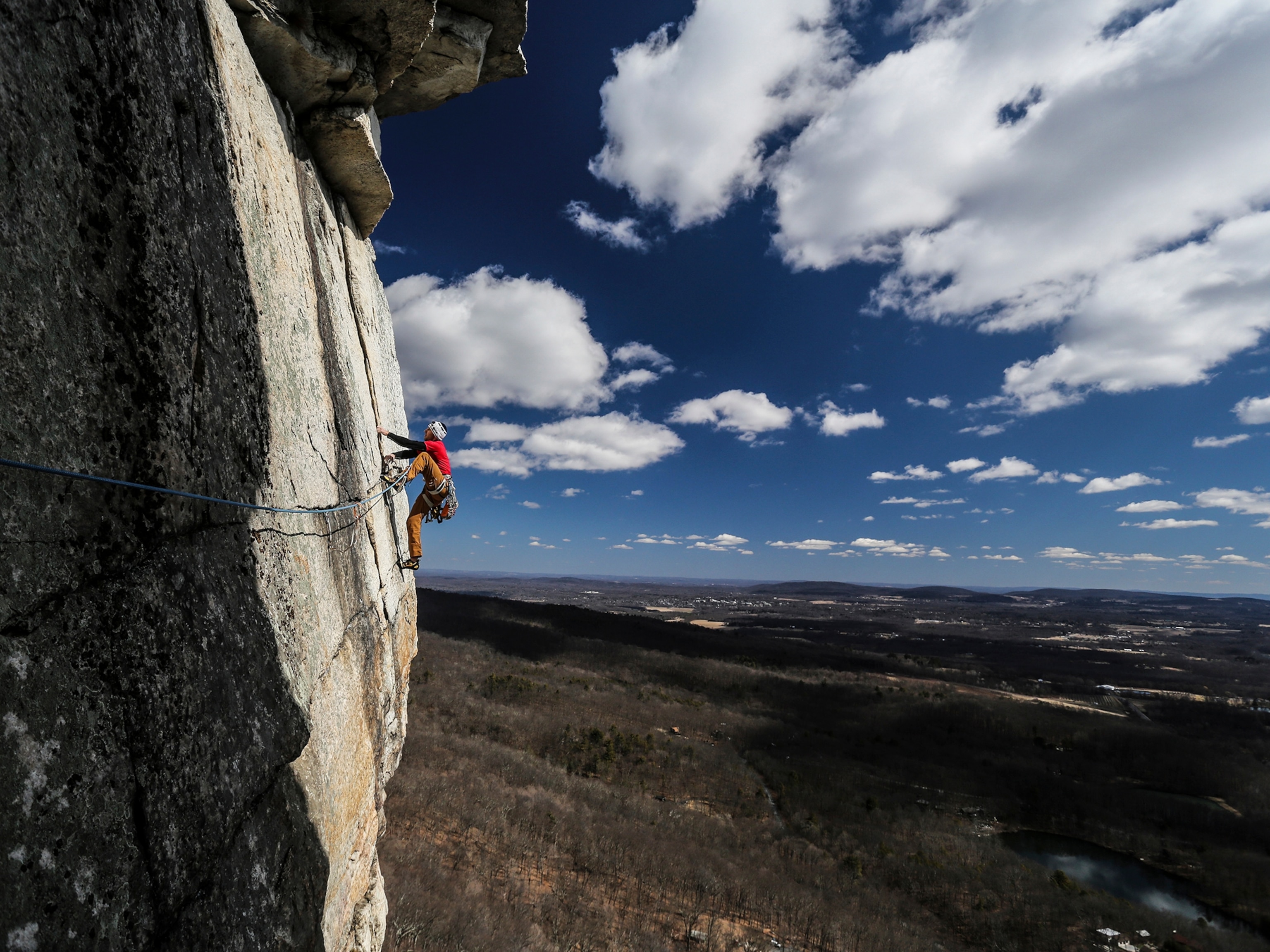 climber Justin Venezia climbing New York's Shawangunks