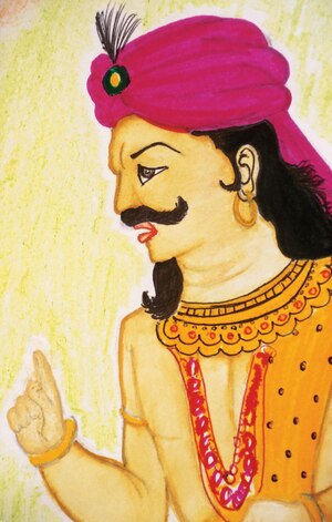 Chandragupta Maurya, portrayed in a watercolor on paper here, was the founder of the Maurya Empire and the first emperor to unify most of Greater India into one state.
