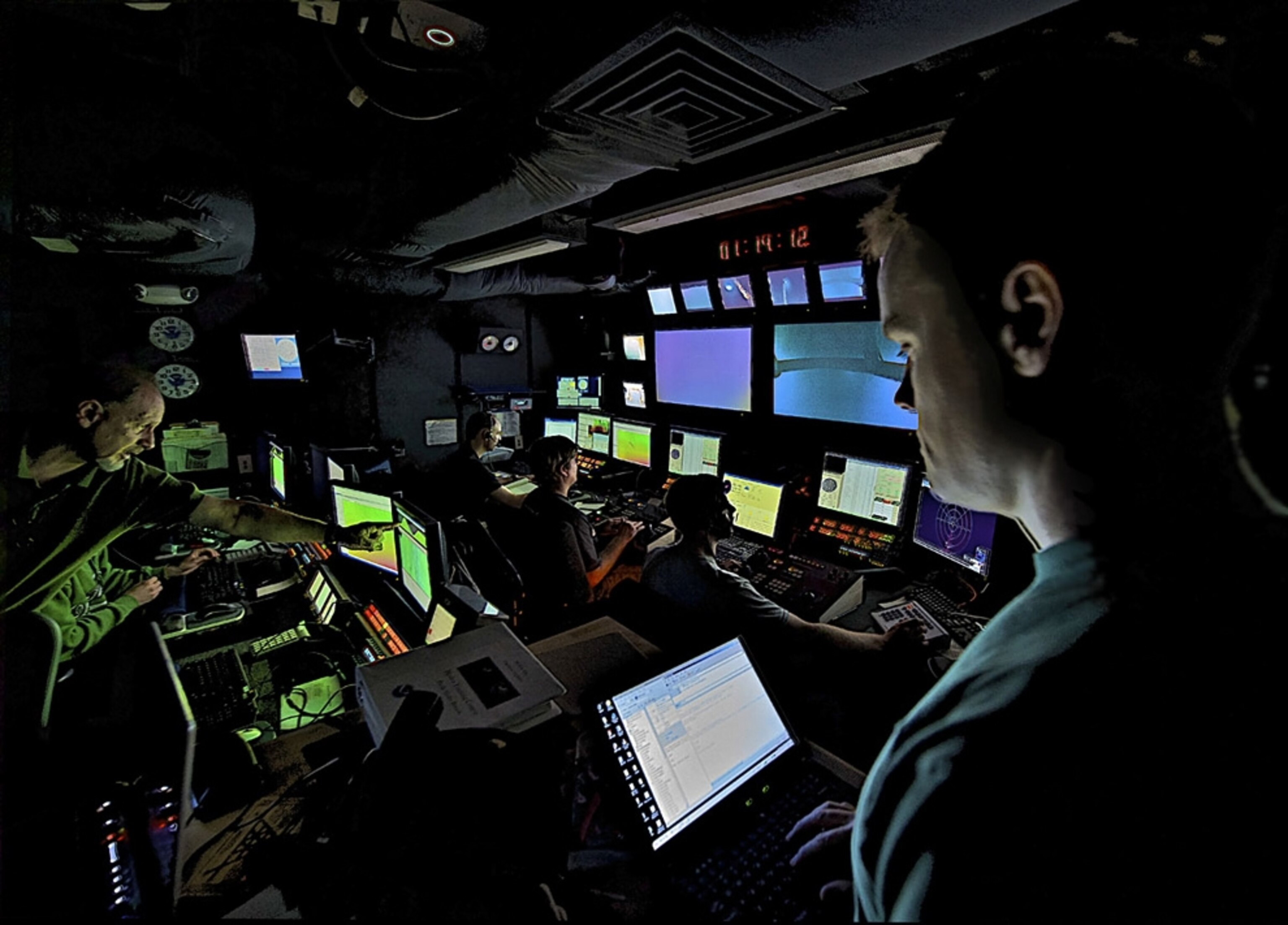 Picture of the control room on the Okeanos Explorer research vessel in Indonesia