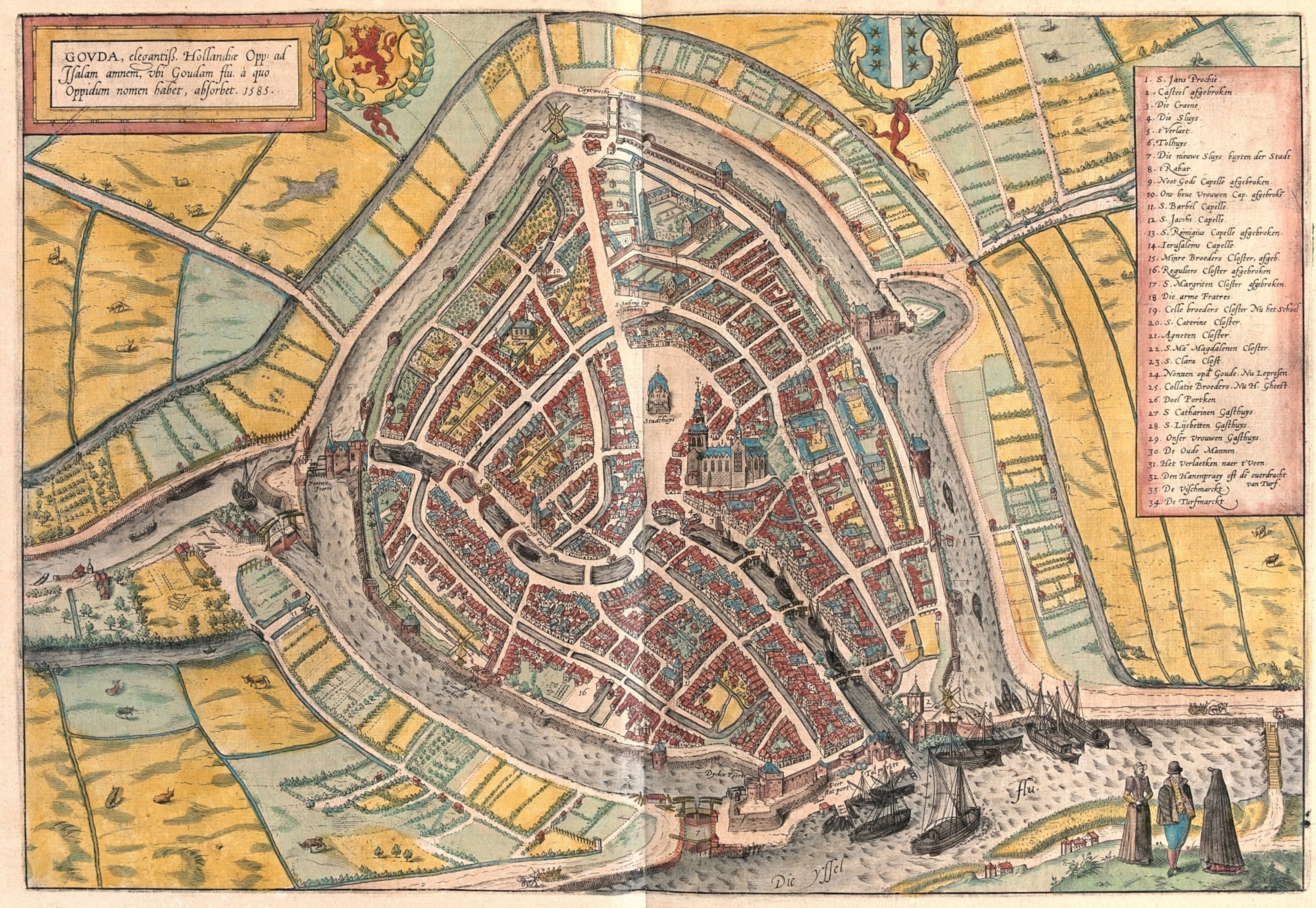 1500 hundreds engraving of the aerial view of Gouda Netherlands