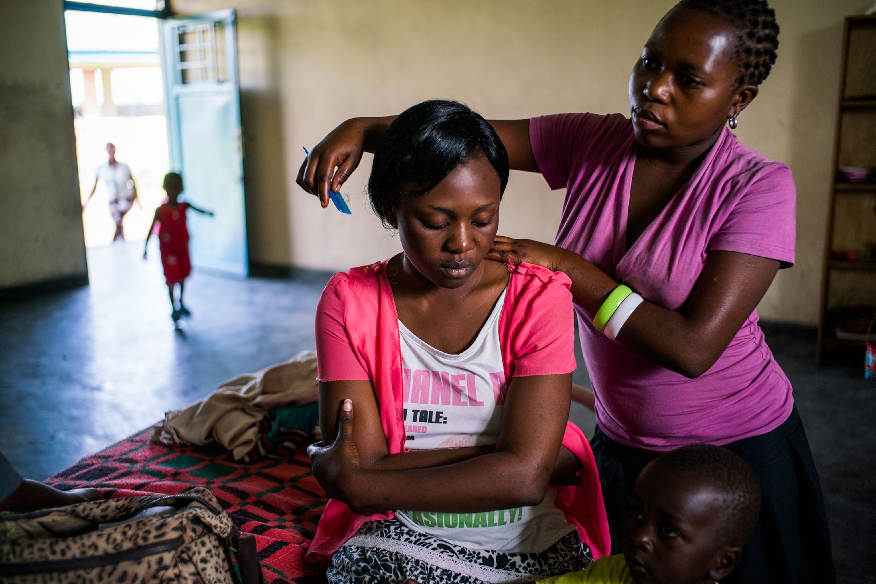patient receiving haircut