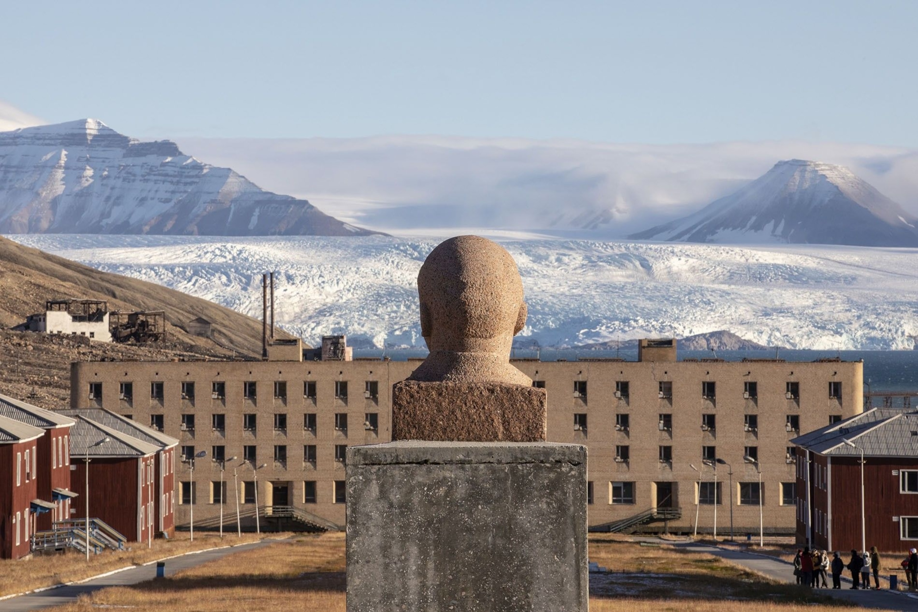 Bust of Lenin gazes across Pyramiden to the glacier beyond.