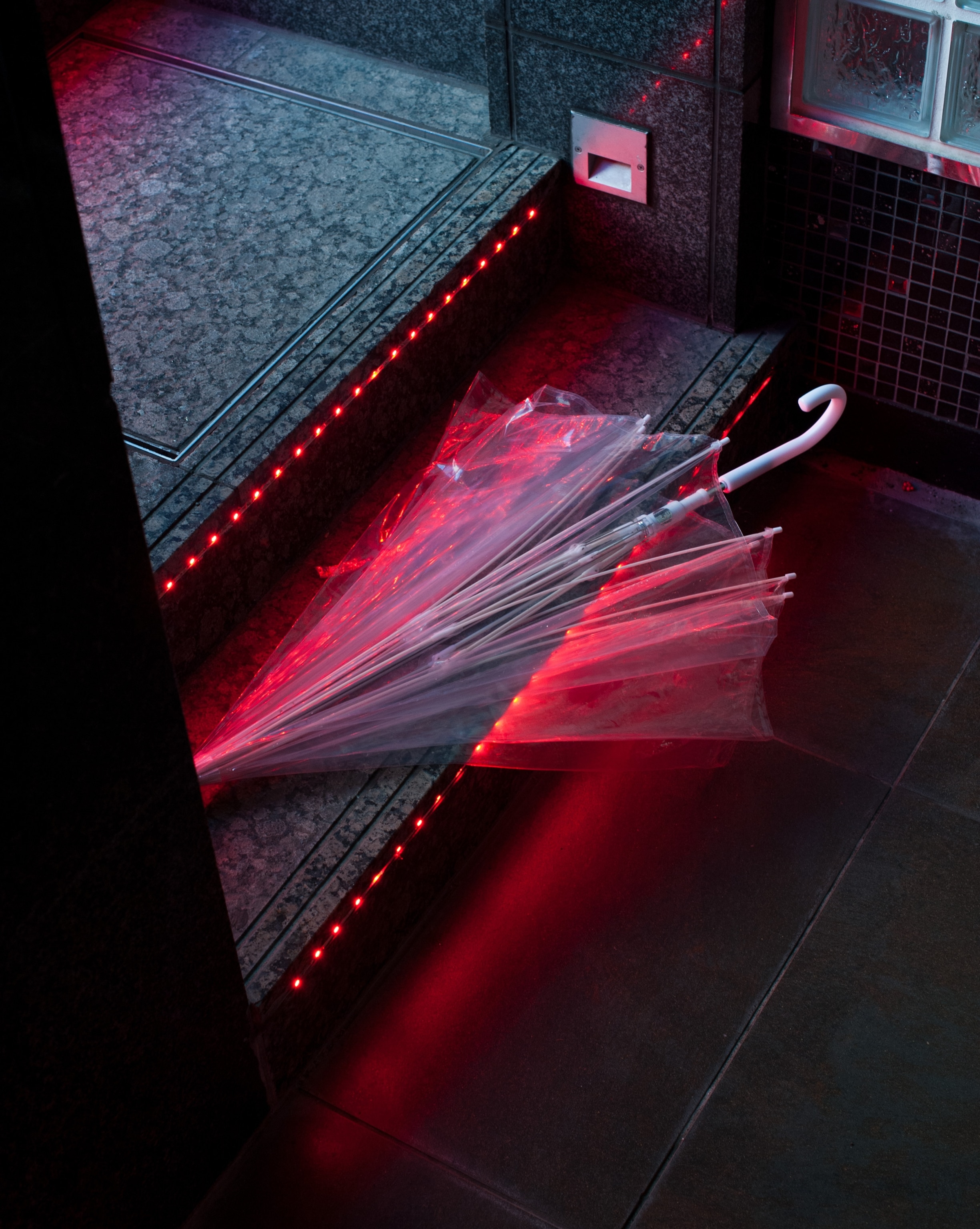 an umbrella at the Hotel Beat Wave Hall, a love hotel in Tokyo, Japan