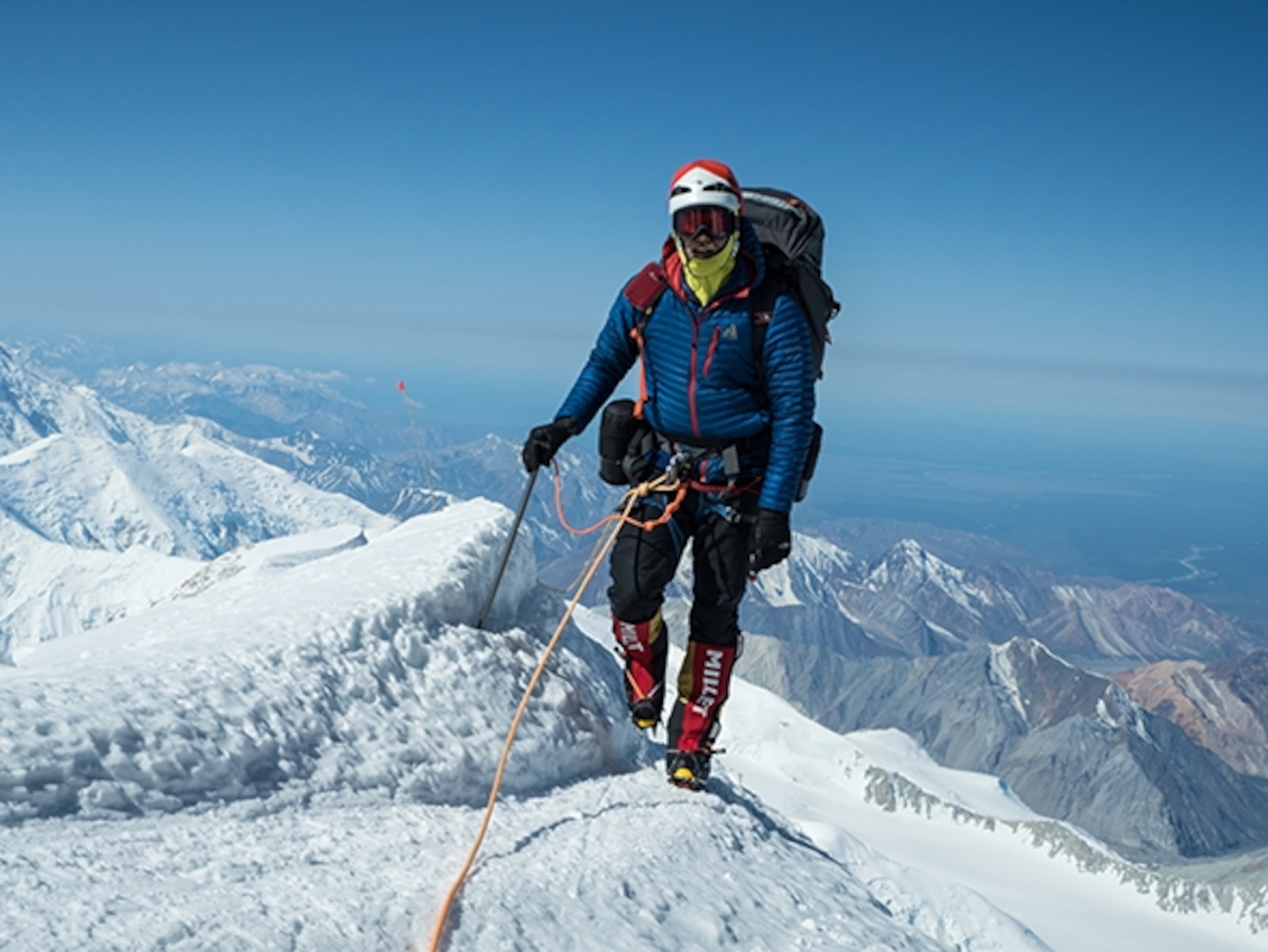 John Krueger on the summit ridge, Denali; Photograph by Chris Kassar