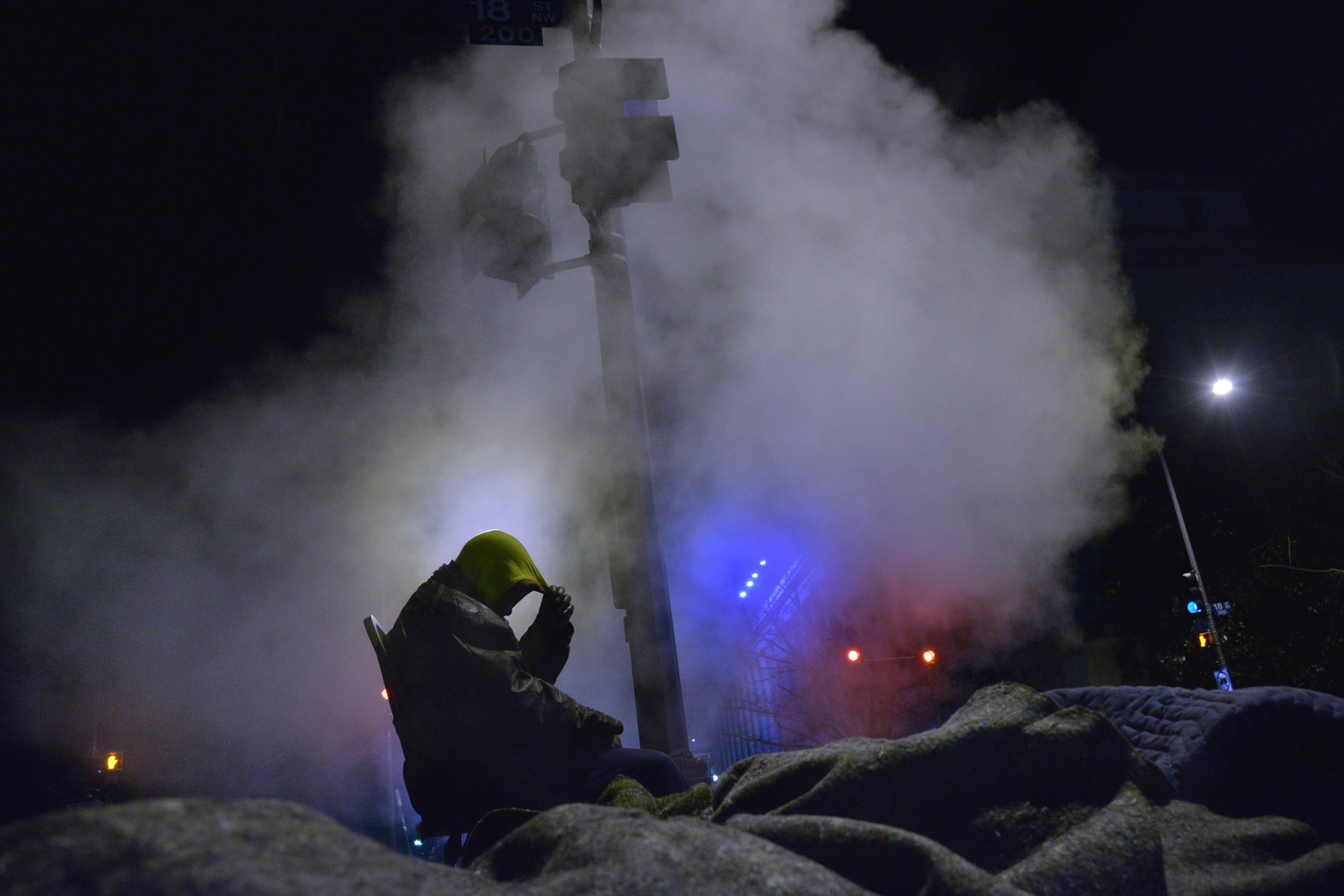 mist risings from Lake Michigan as temperatures dipped well below zero.