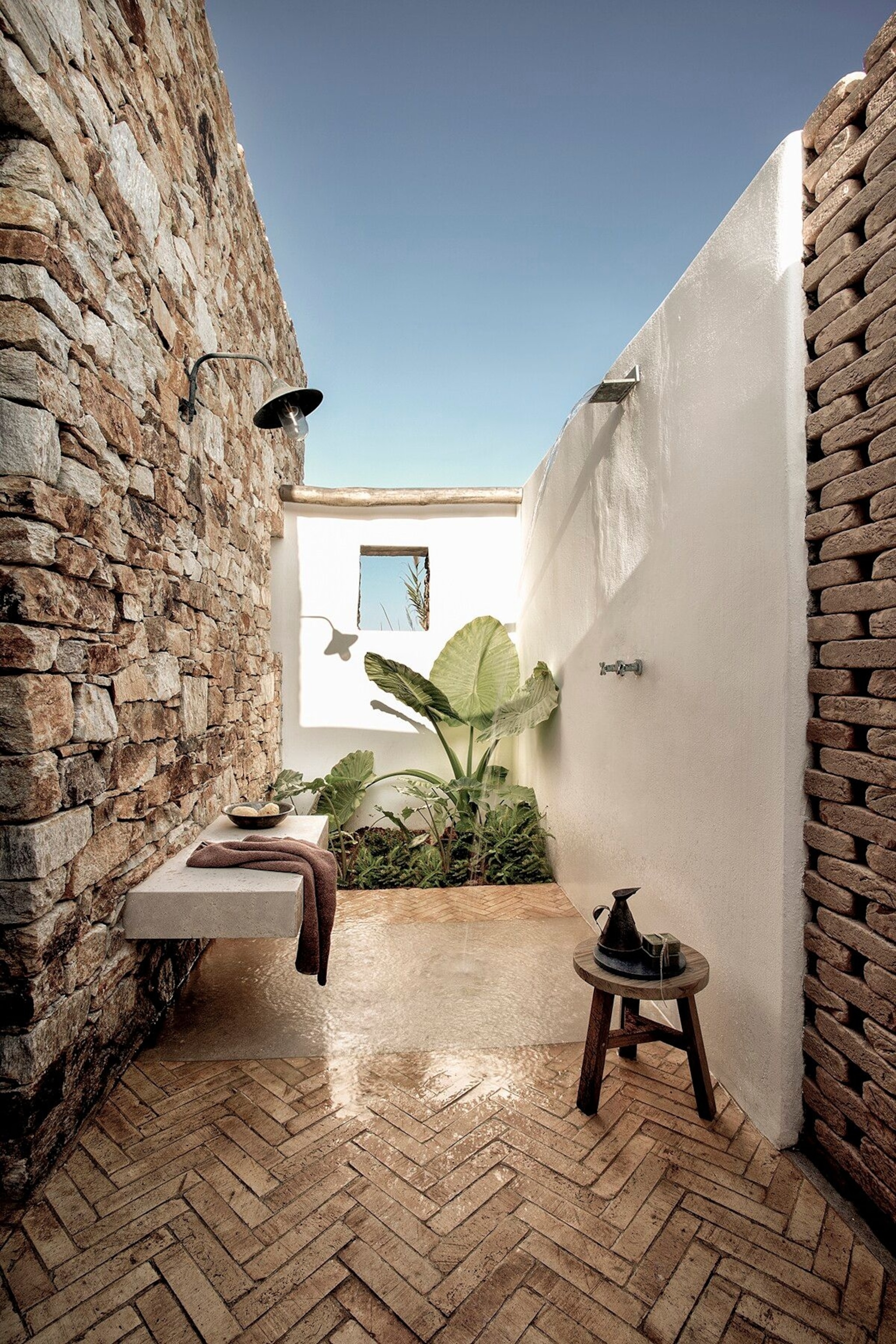 Open air shower at The Rooster.