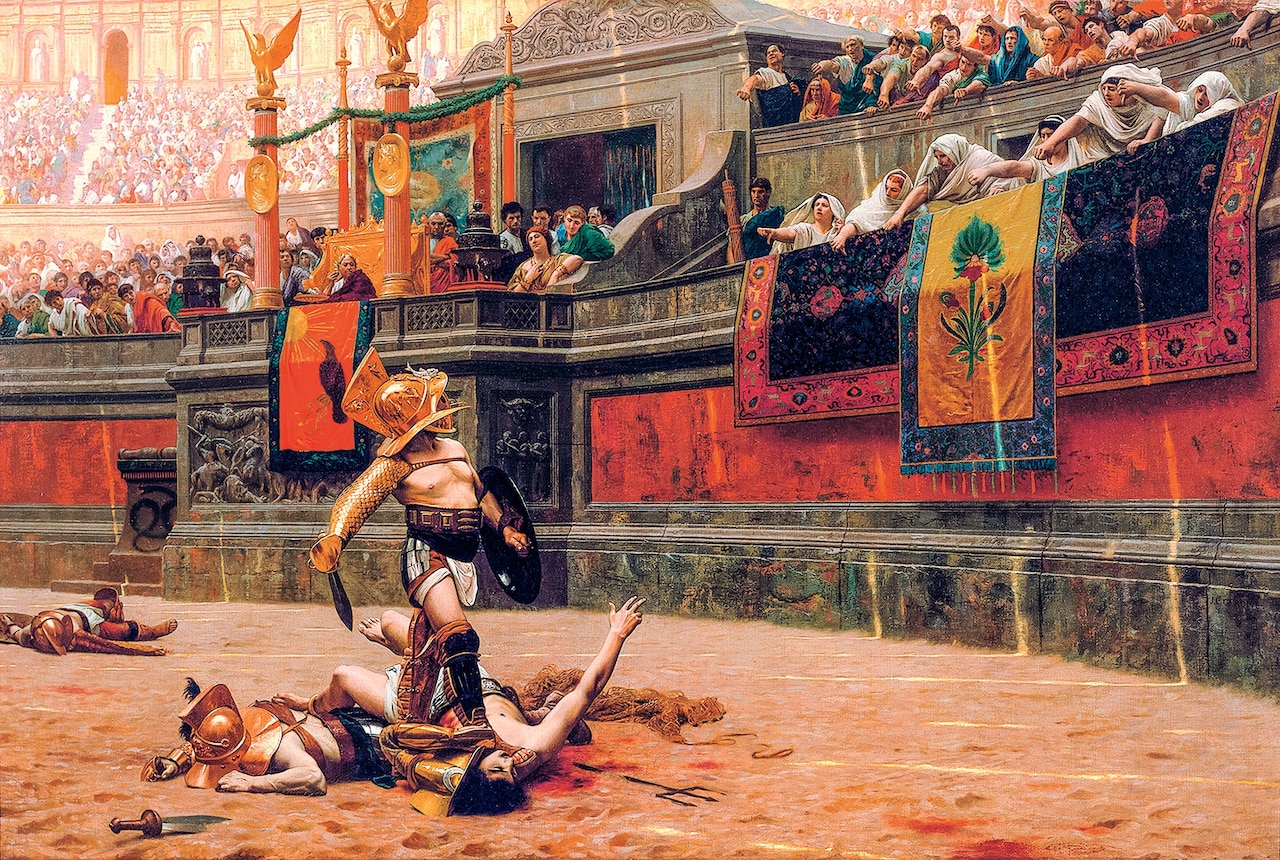 Jean-L&eacute;on G&eacute;r&ocirc;me&rsquo;s 1872 painting &ldquo;Pollice Verso,&rdquo; meaning &ldquo;turned thumb,&rdquo; influenced many later gladiator portrayals.