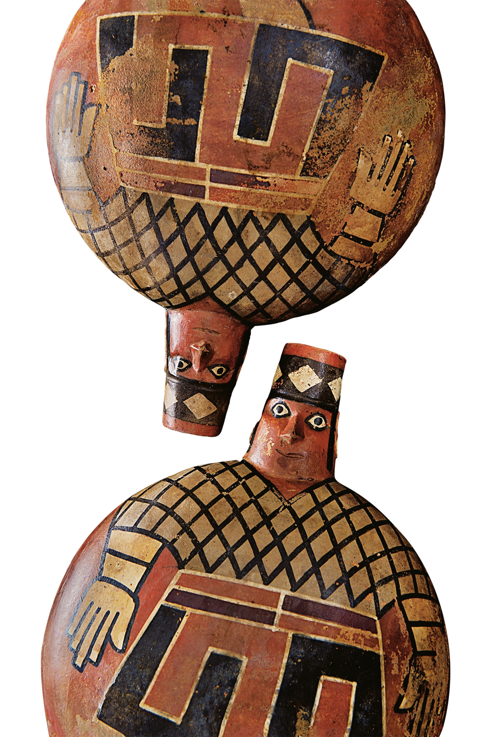 Twin bottles that were wrapped in cloth before burial.