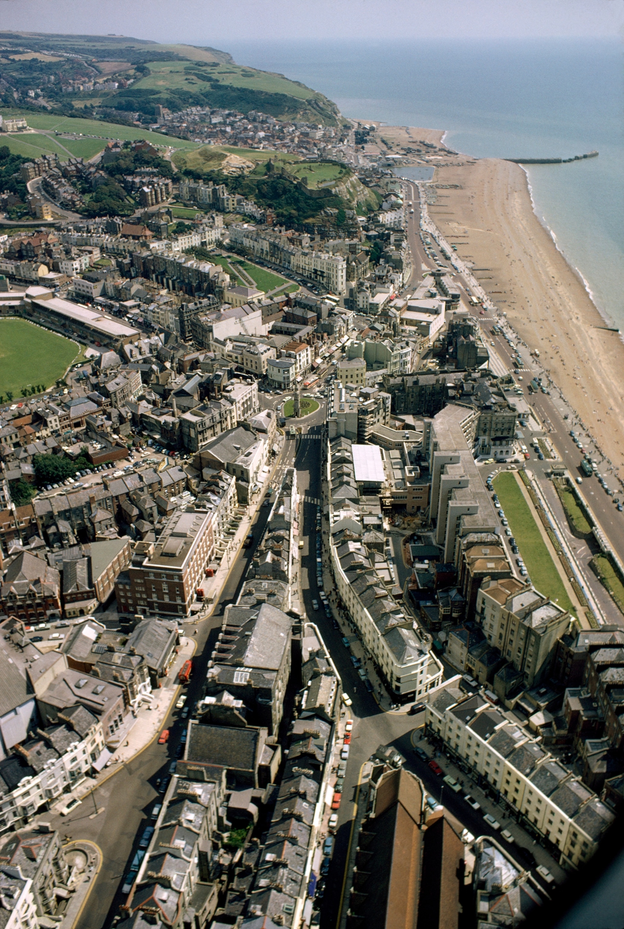Aeriel view of the seaside resort town of Hastings.