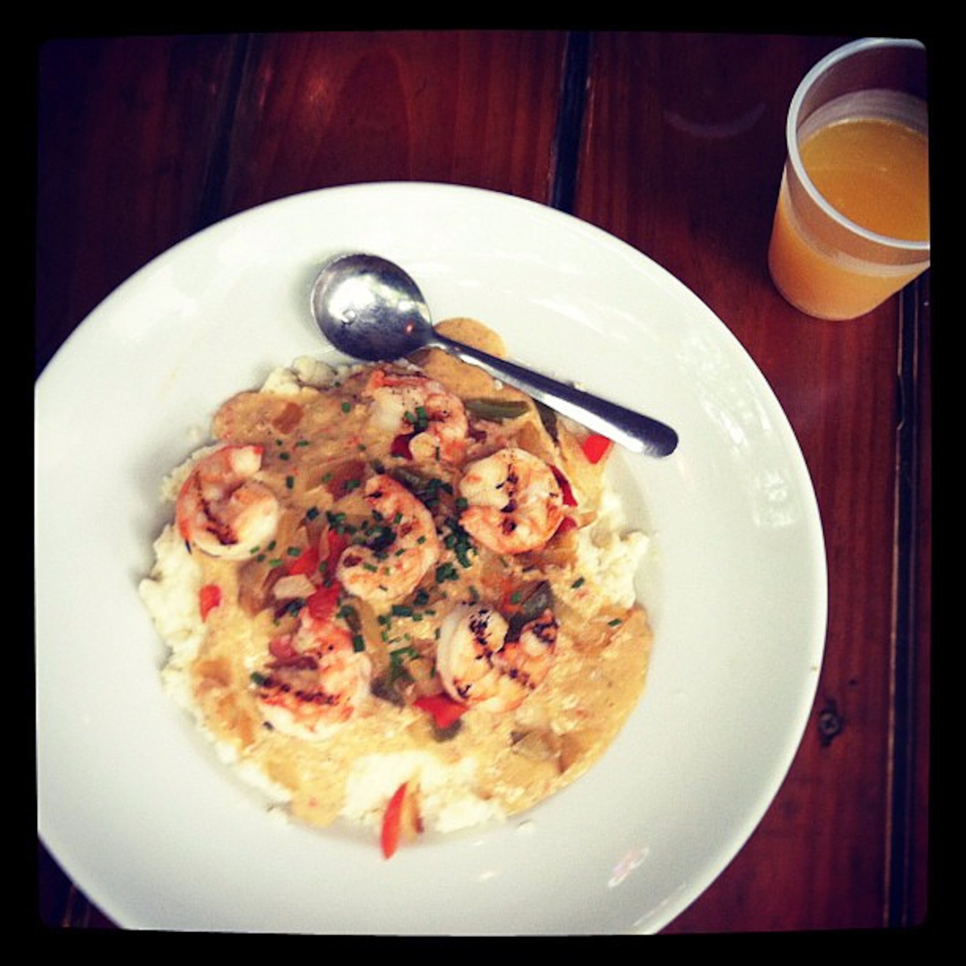 Instagram shot of shrimp and grits in Charleston, South Carolina