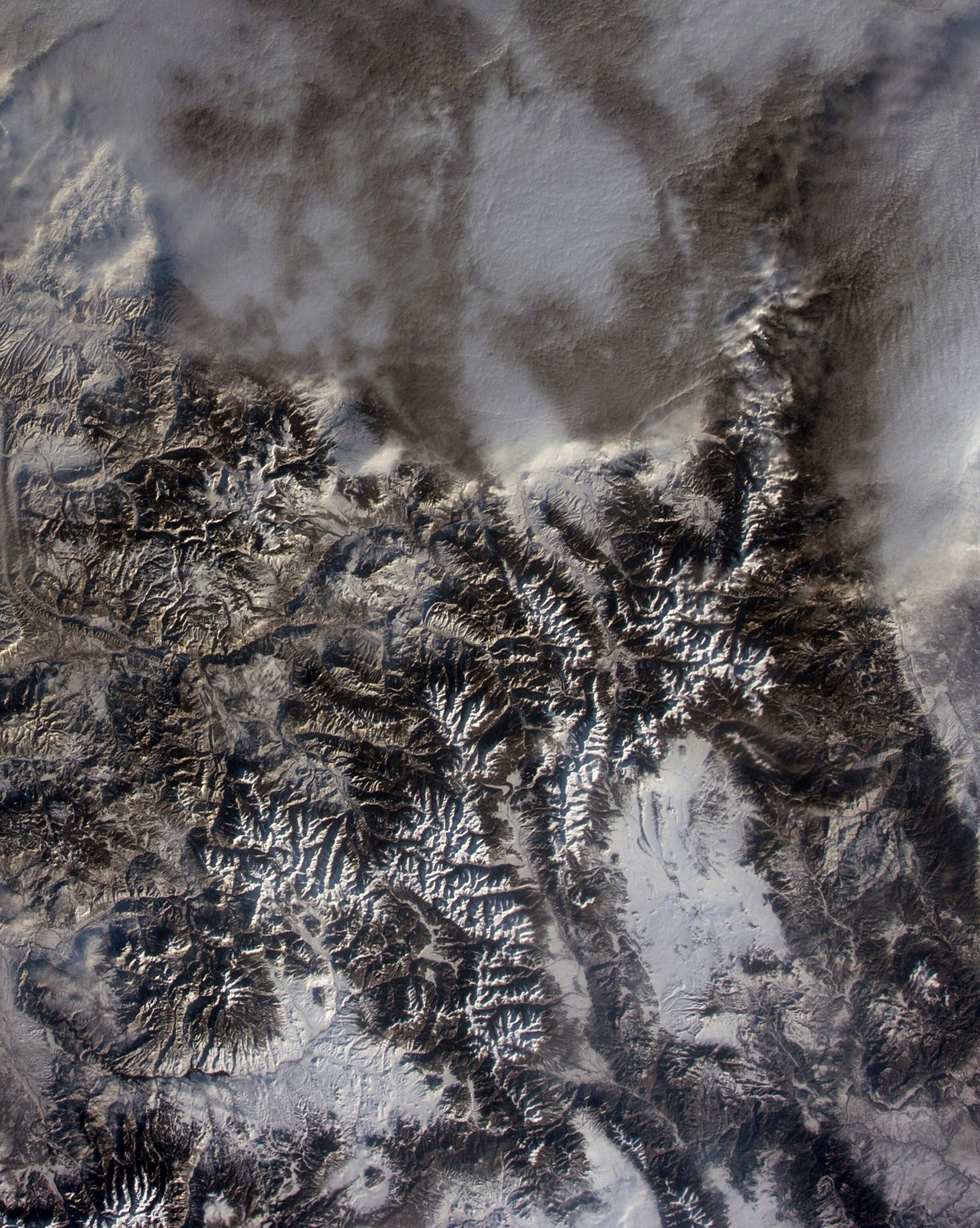 Marking the 100th anniversary of the Rocky Mountain National Park on Jan. 26, 2015, Expedition 42 Flight Engineer Terry Virts posted this photograph, taken from the International Space Station, to Twitter. Virts wrote, "Majestic peaks and trails! Happy 100th anniversary @RockyNPS So much beauty to behold in our @NatlParkService."