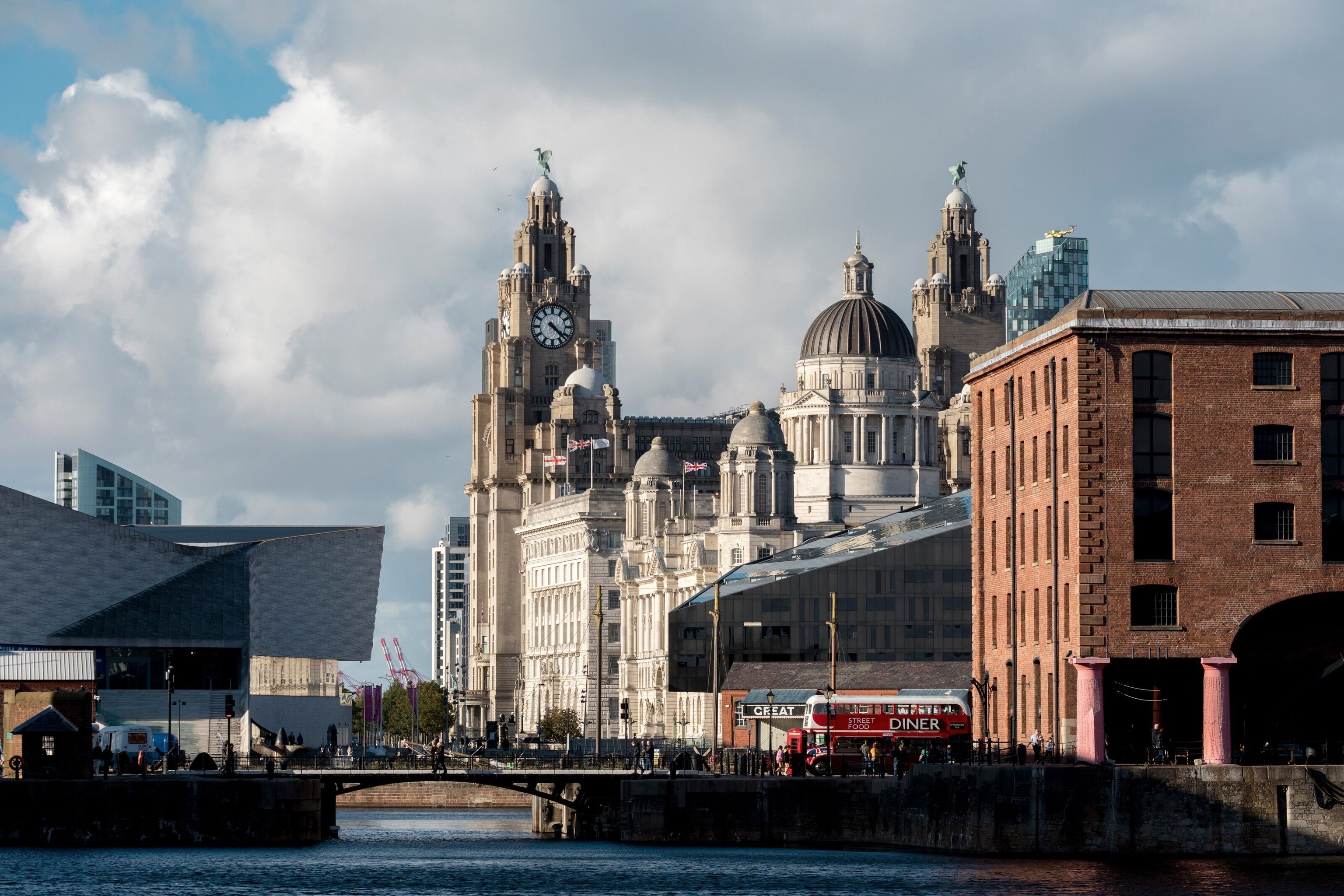 View across Liverpool Waterfront from the Royal Albert Dock.
