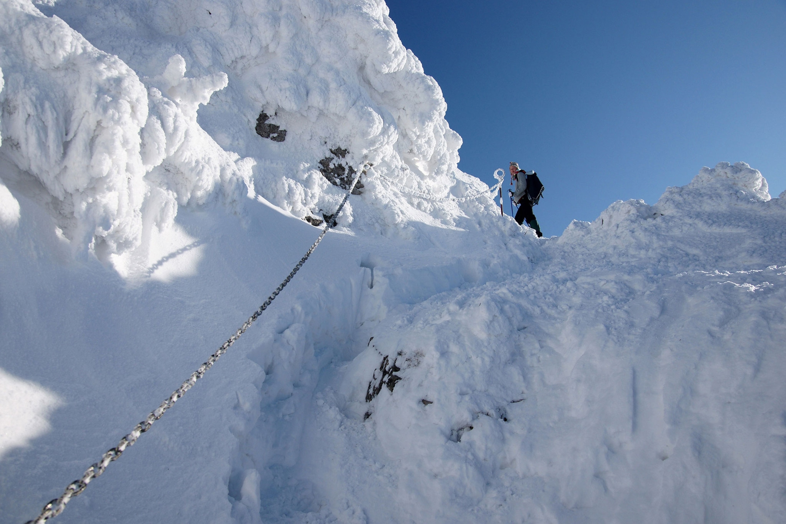 a climber on a via ferrata in the Choc Mountains, Slovakia