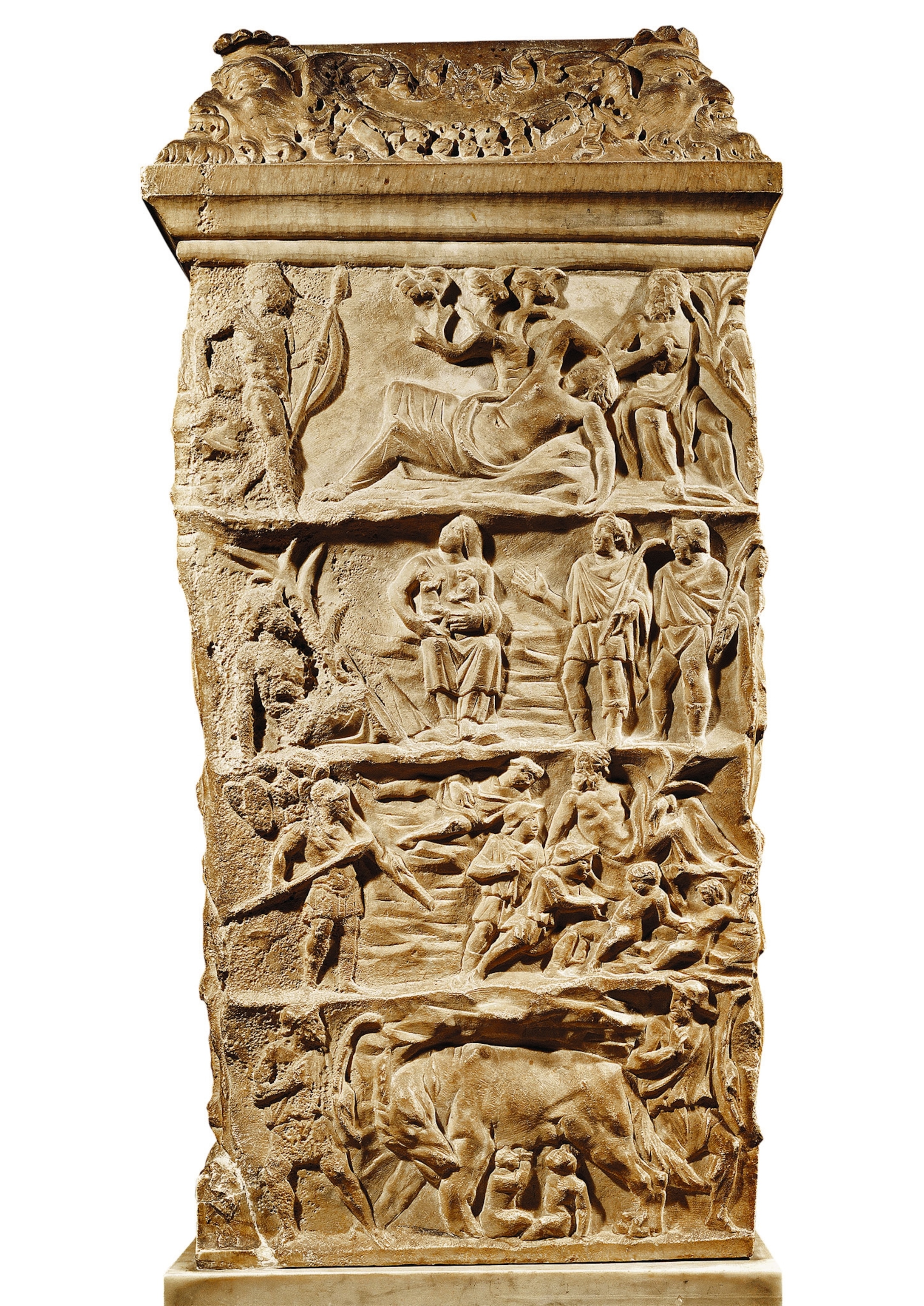 The story of Romulus and Remus is depicted on the rear side of the Ara Casali, an altar.