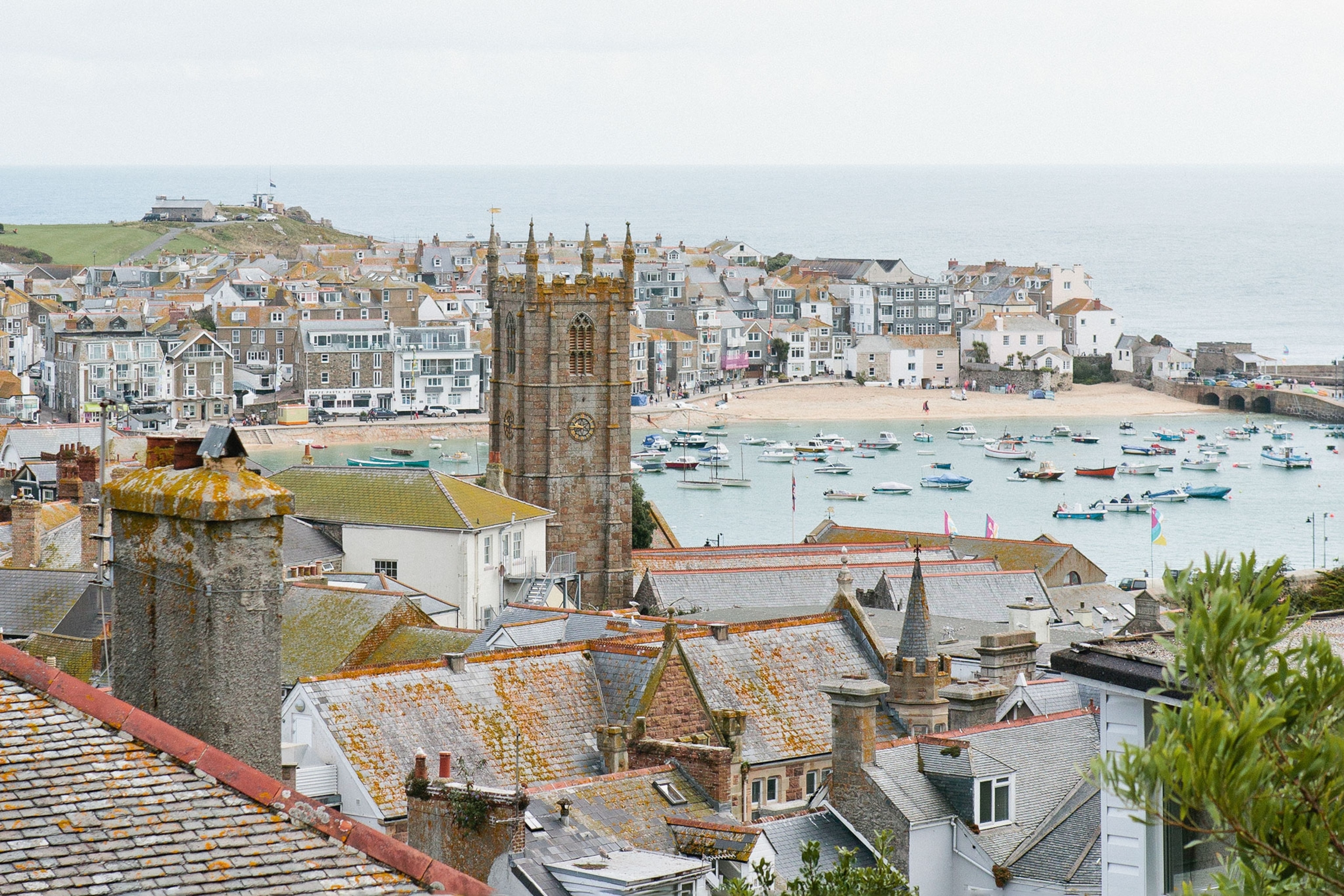 August in Cornwall - view of St Ives and harbour from viewpoint