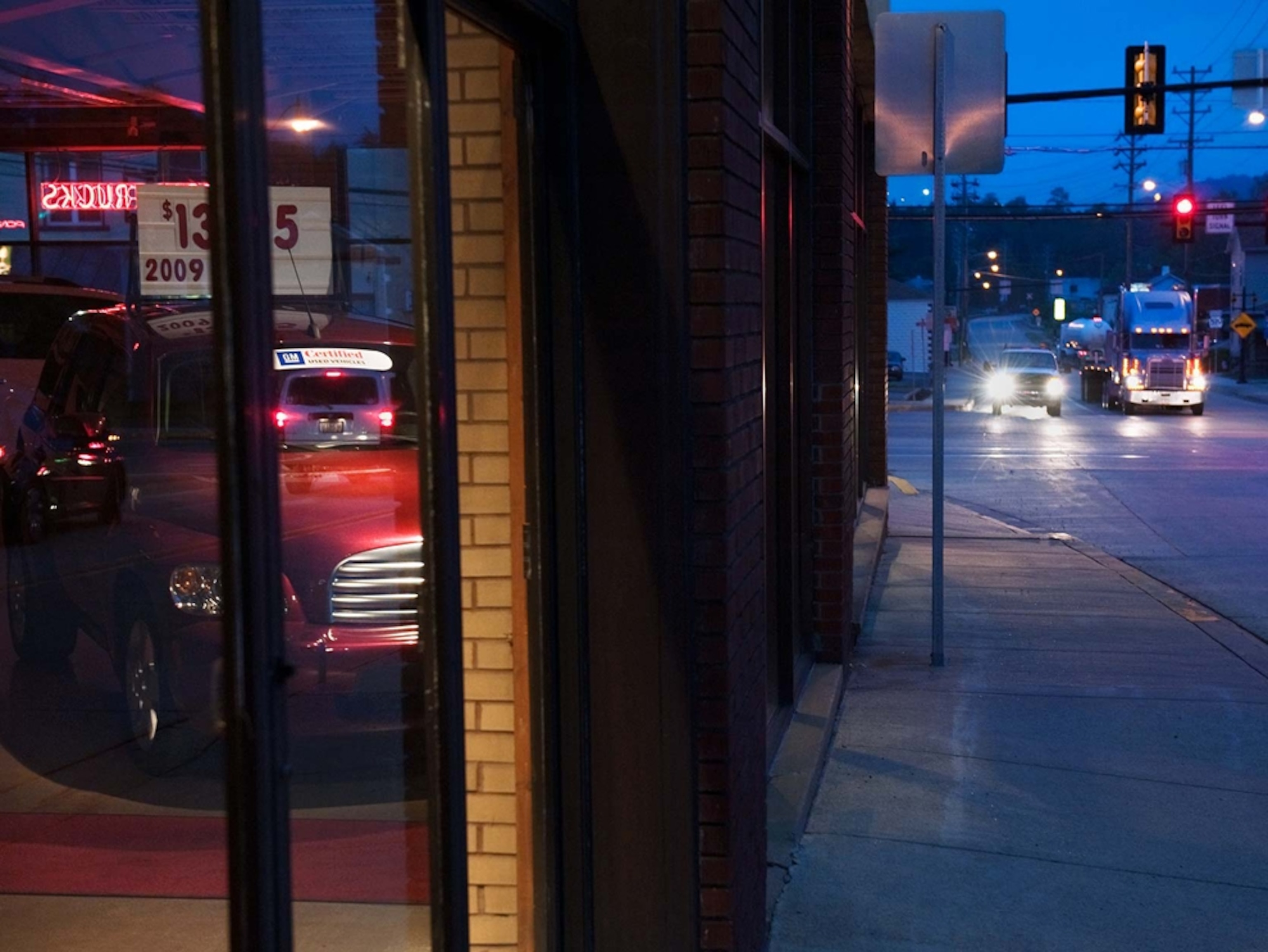 Evening settles on the streets of downtown Houston, Pennsylvania.