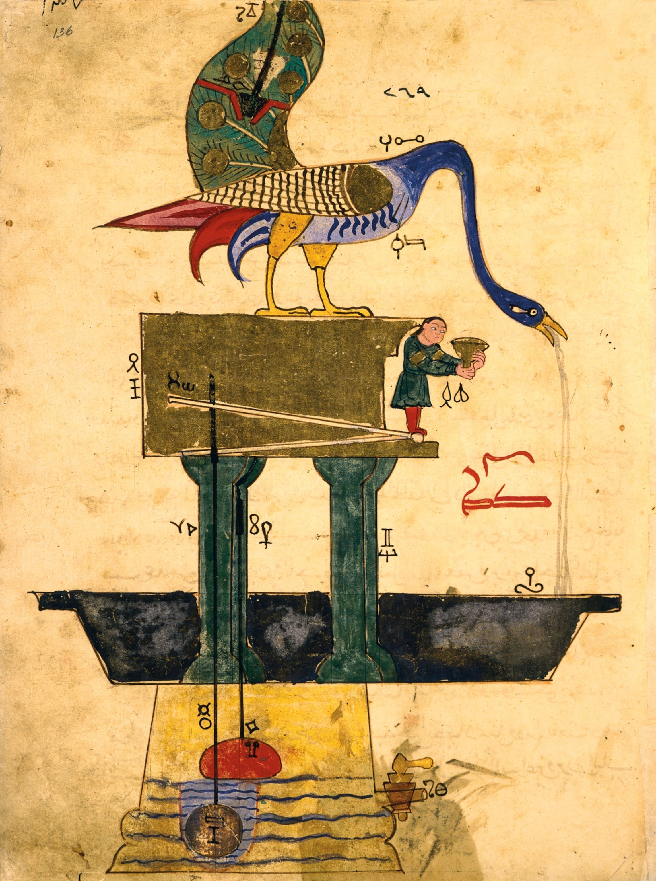 A diagram of a peacock fountain