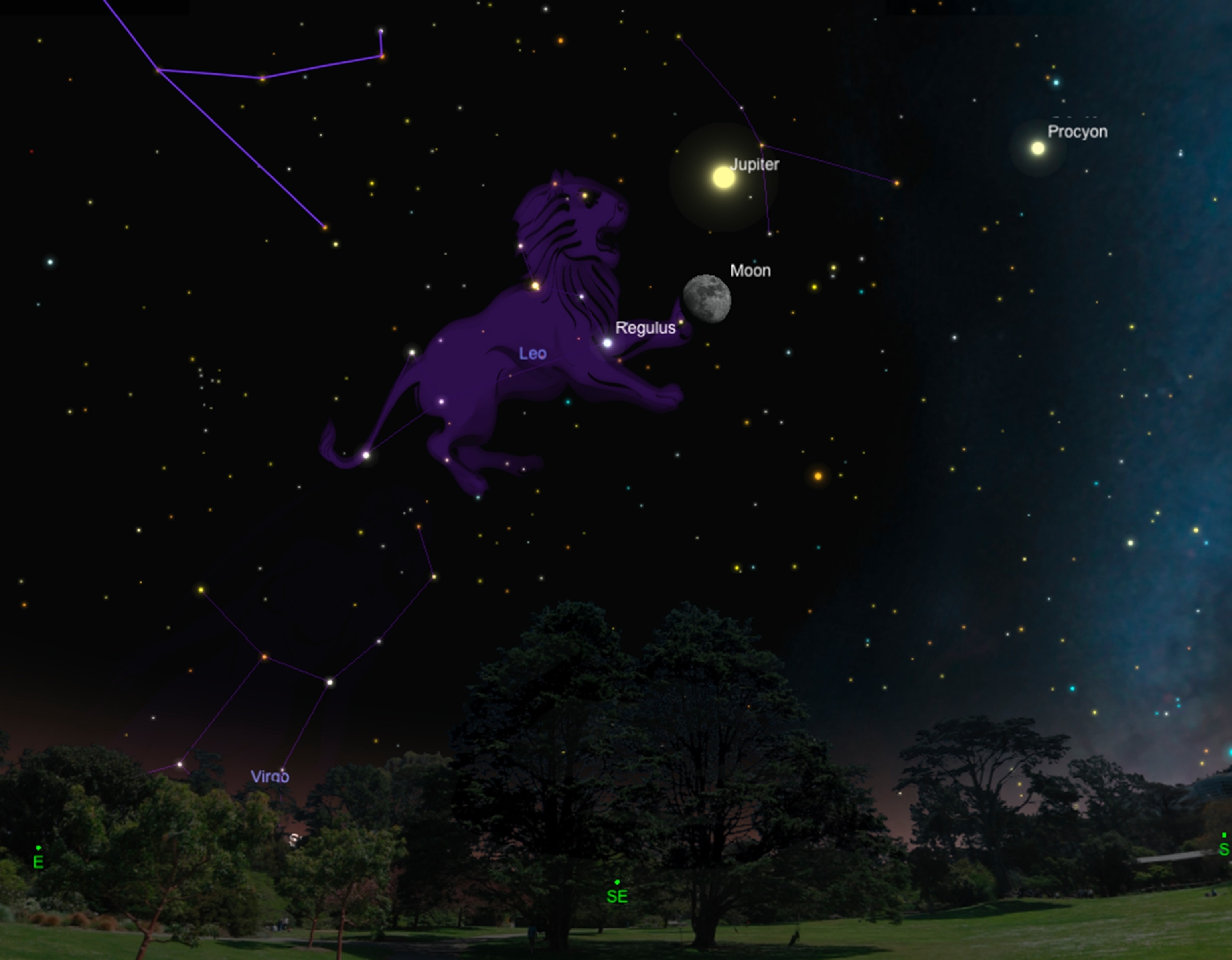 the waxing gibbous moon gliding by Jupiter