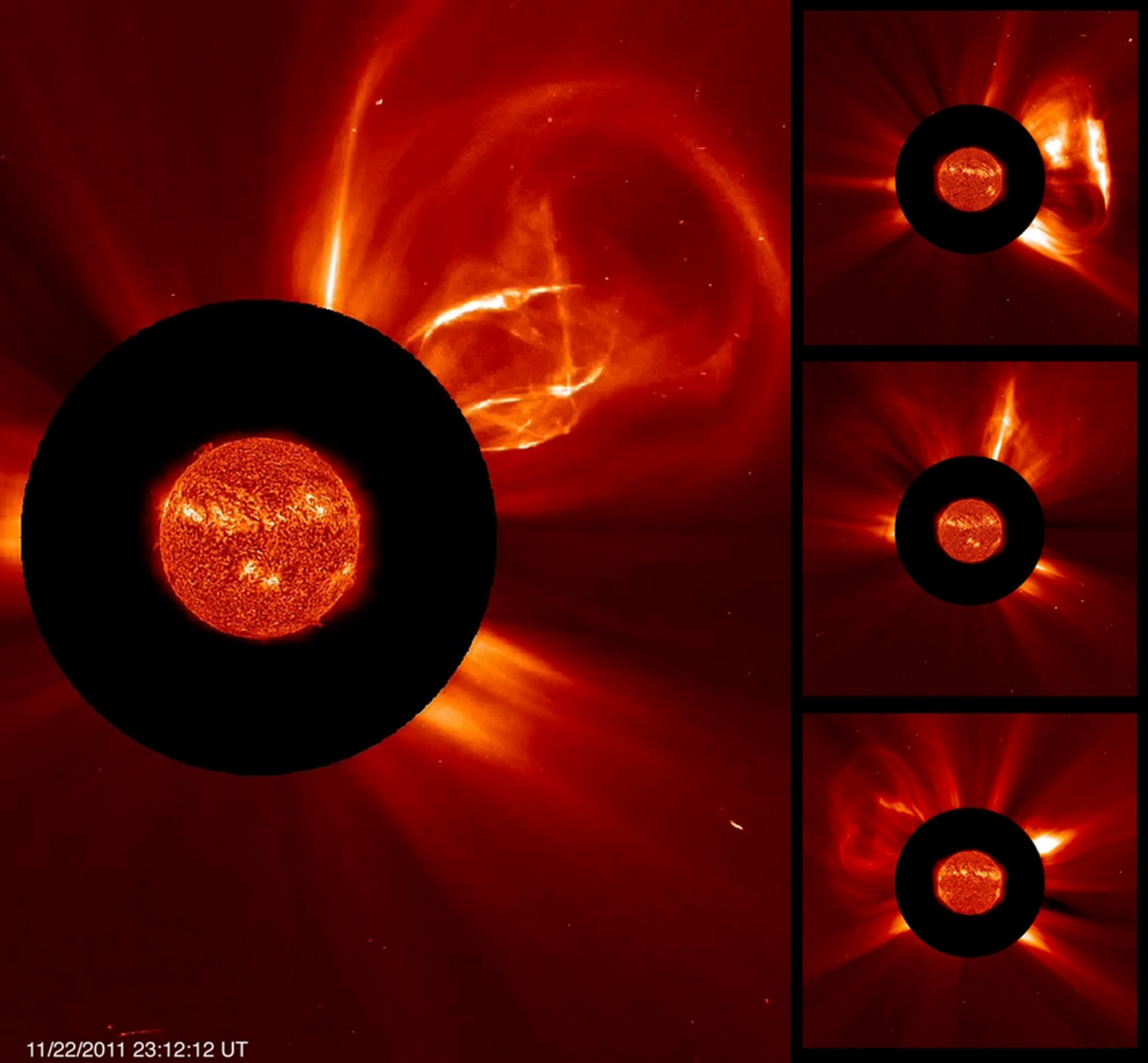 Sun picture: composite of sun pictures showing coronal mass ejections