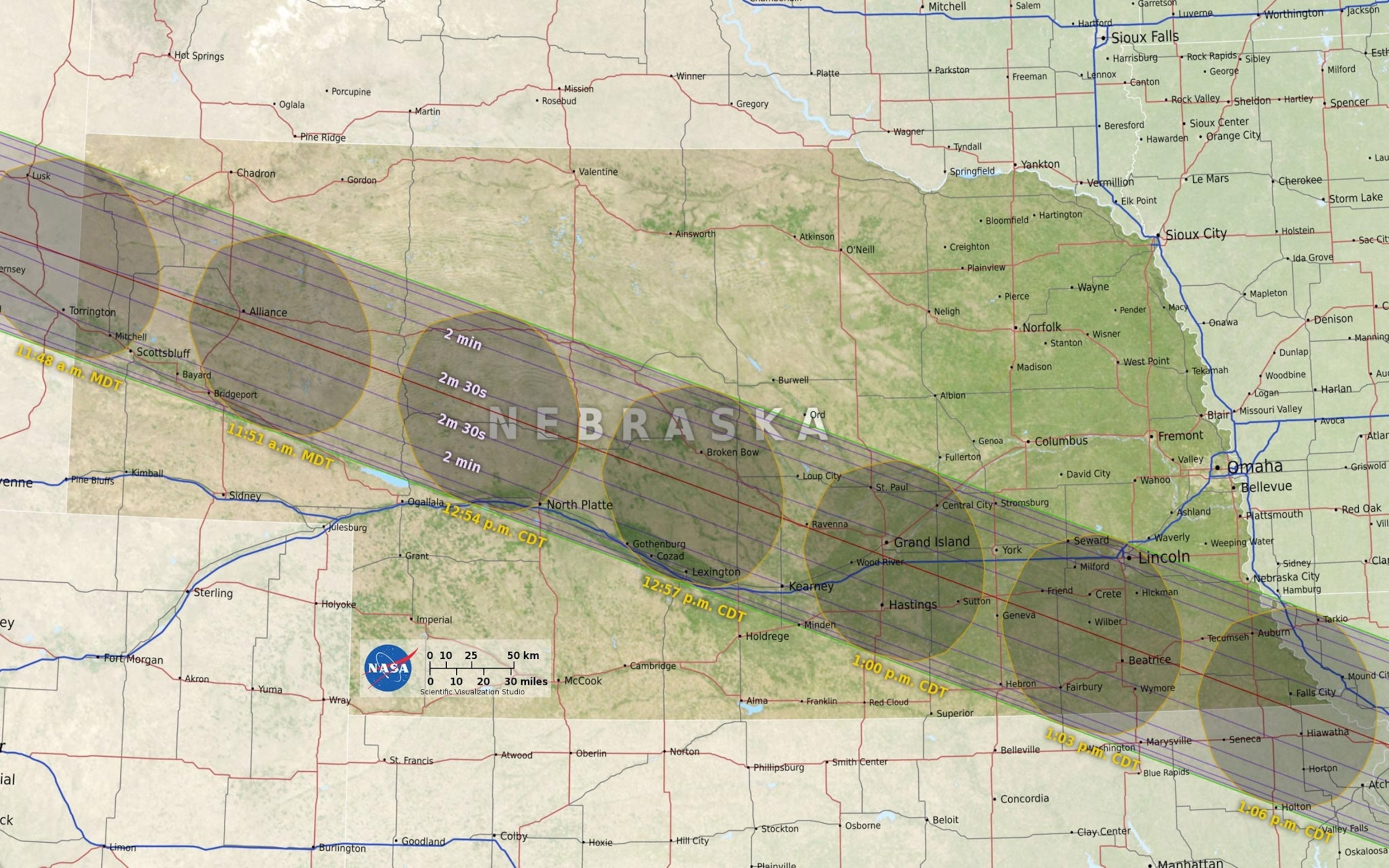 a map of what will happen during total solar eclipse