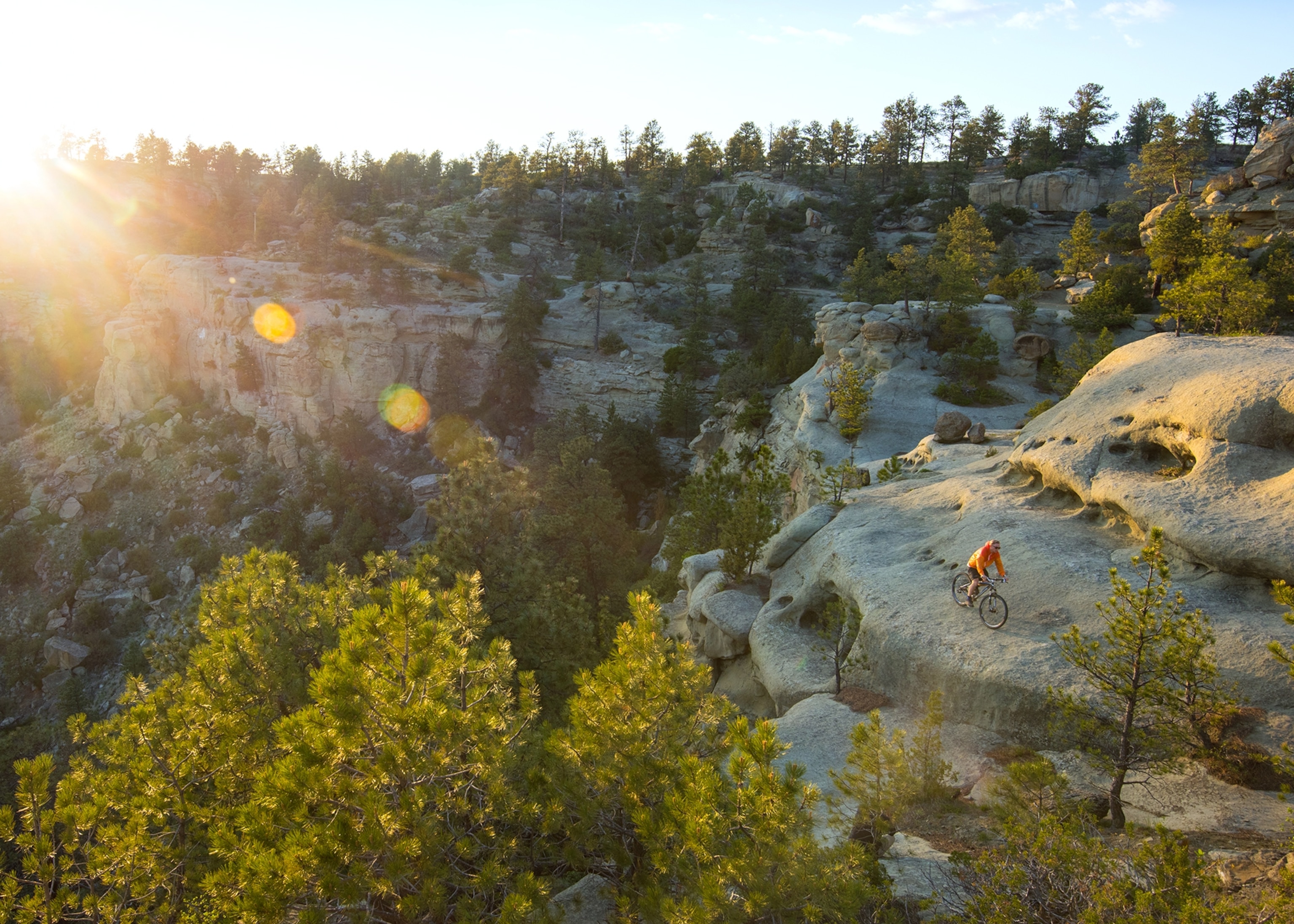 a mountain biker taking an evening ride at Zimmerman Park in Billings, Montana