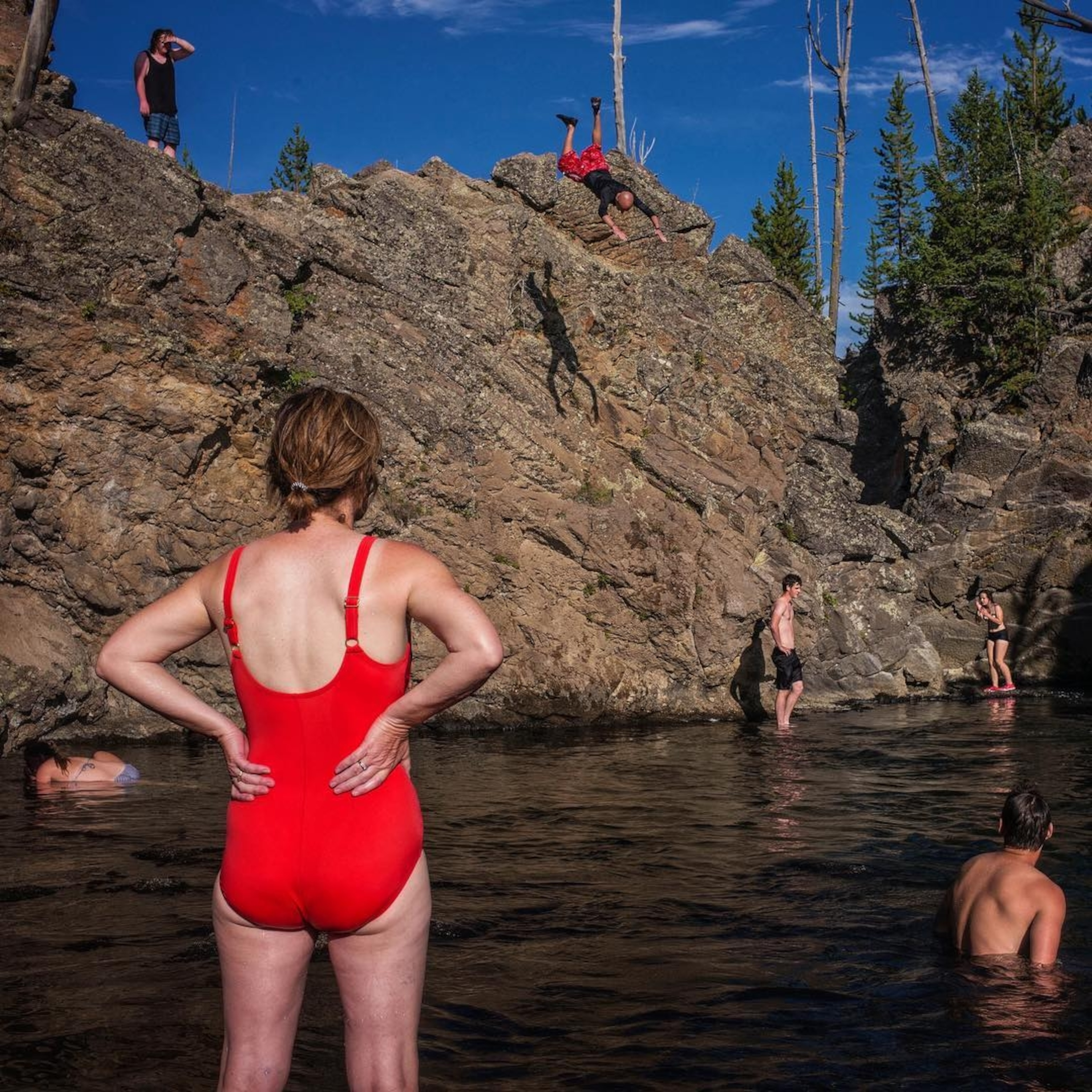 swimmers in Yellowstone National Park