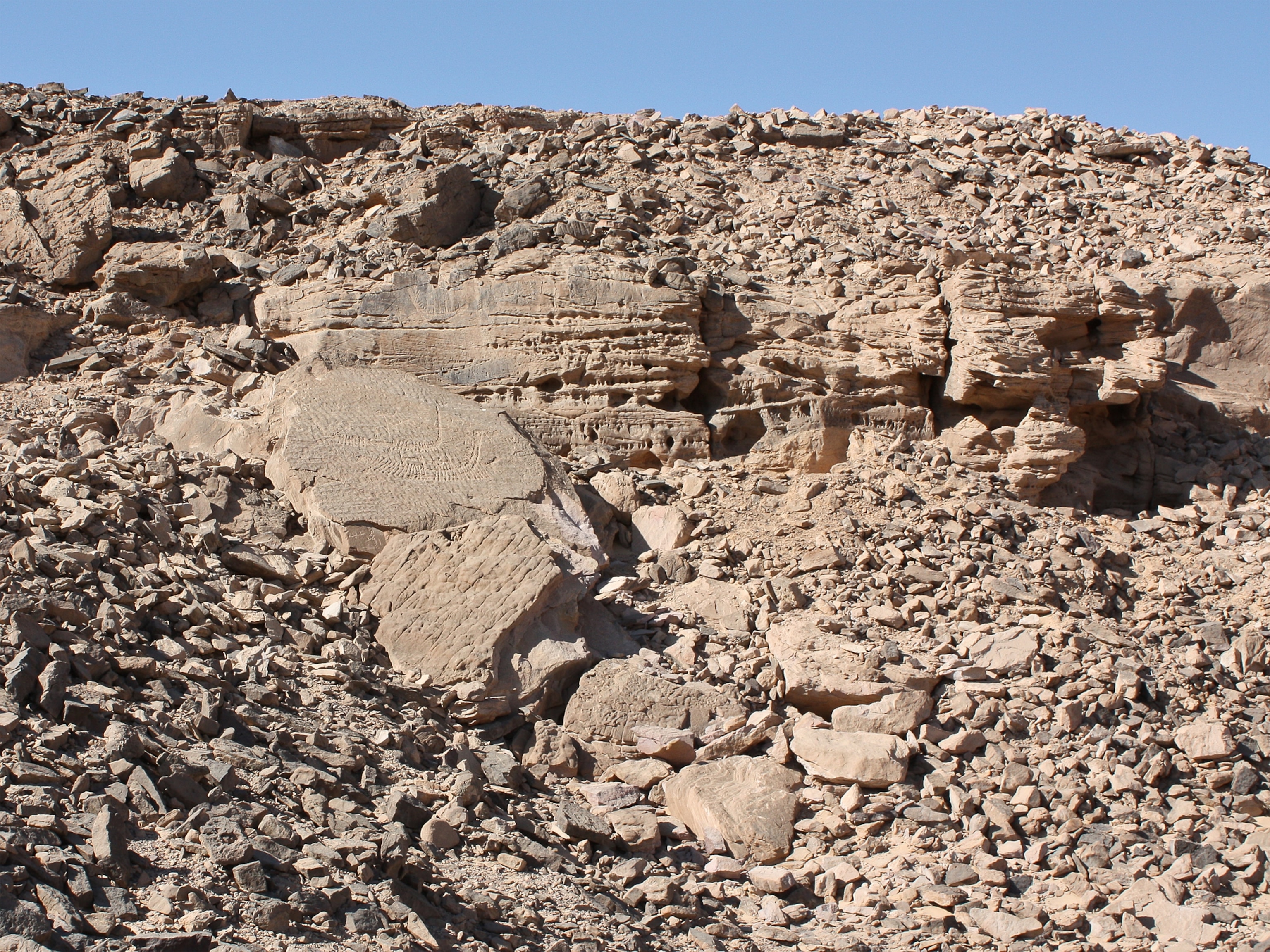 Egyptian rock art picture - king standing on boat
