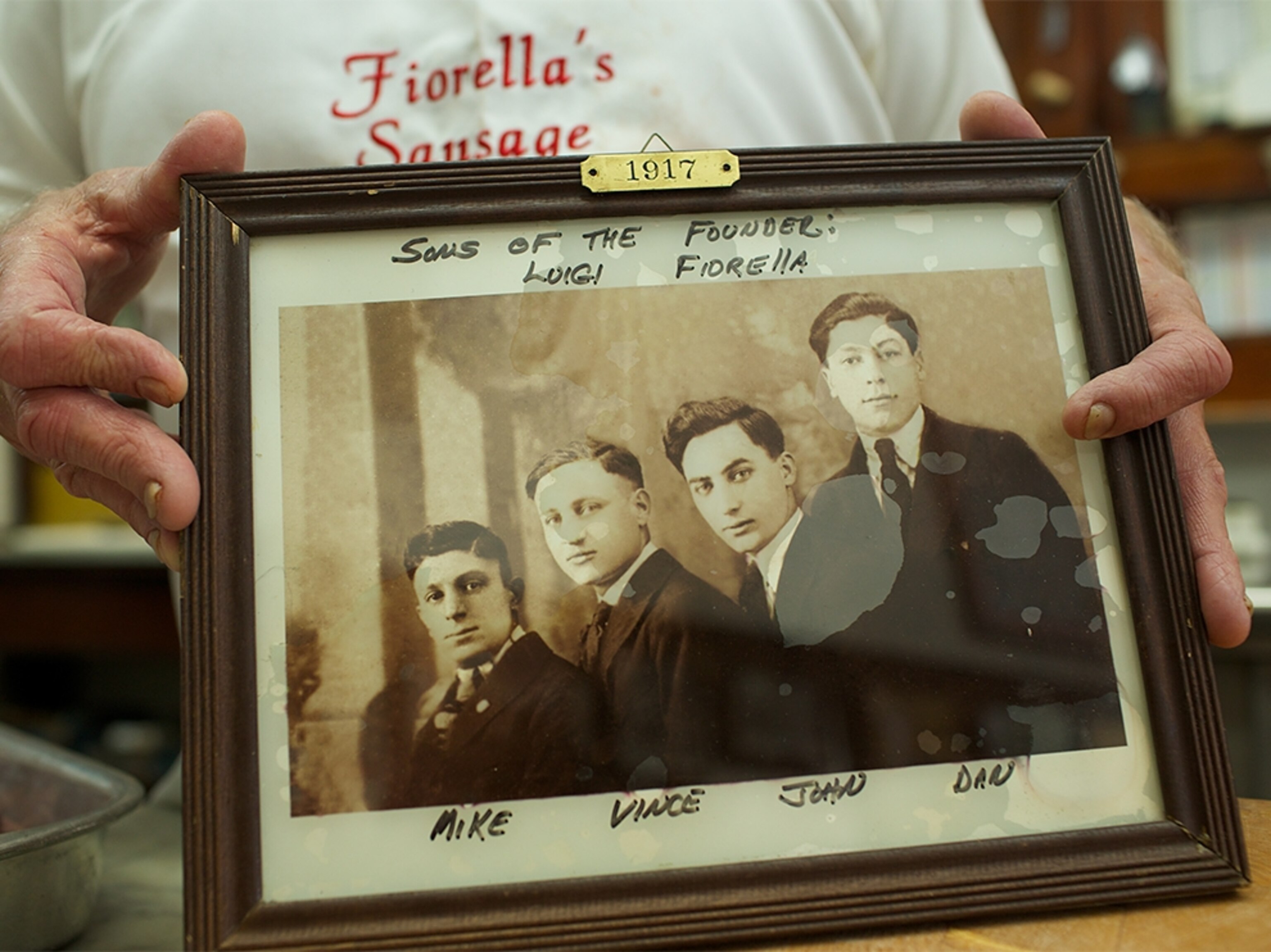 an old photograph at the Fiorella Brothers Sausage Company in Philadelphia