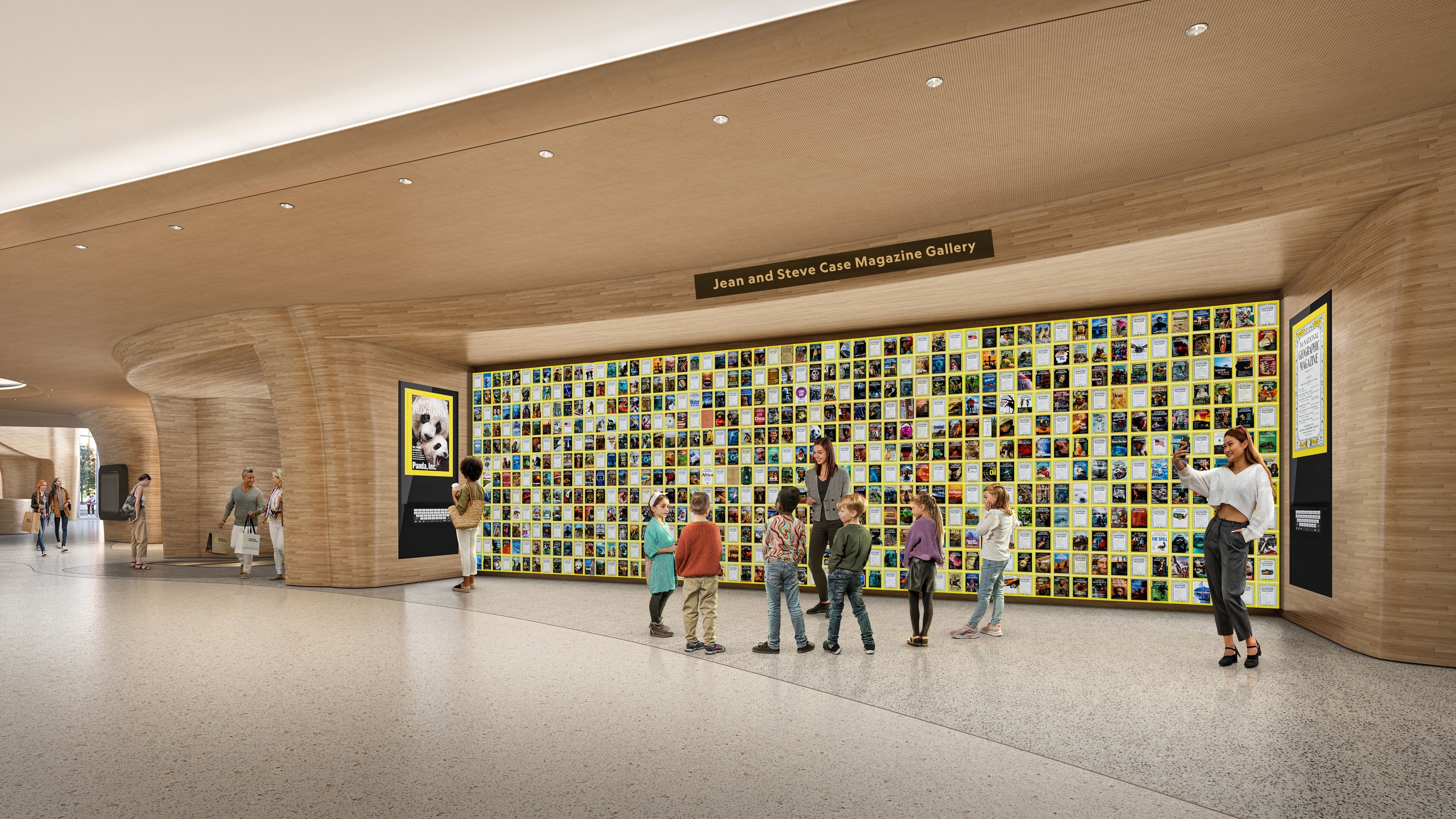 Rendering of the National Geographic Museum of Exploration shows a wall of National Geographic magazine covers