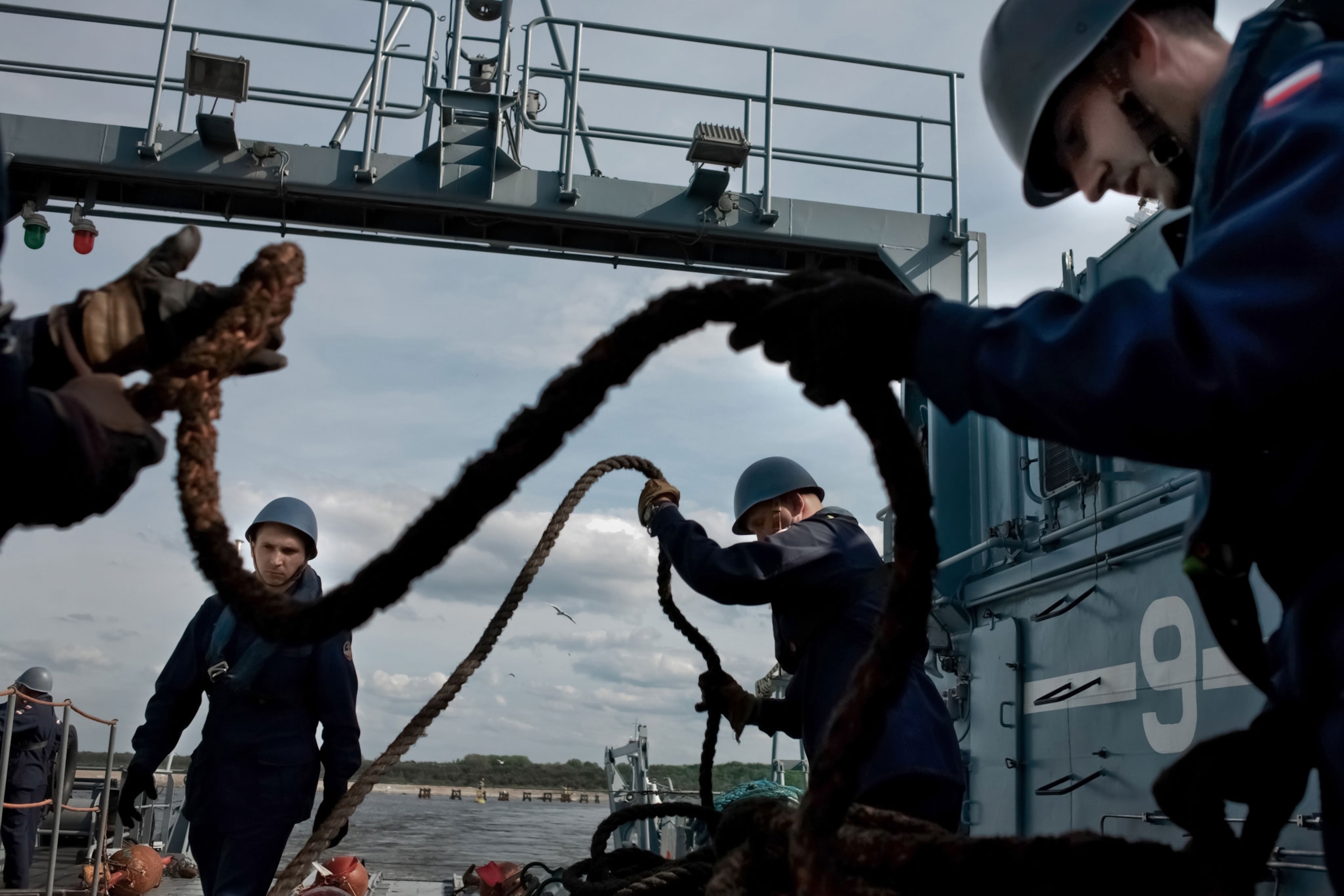 A Polish naval ship during war exercises.
