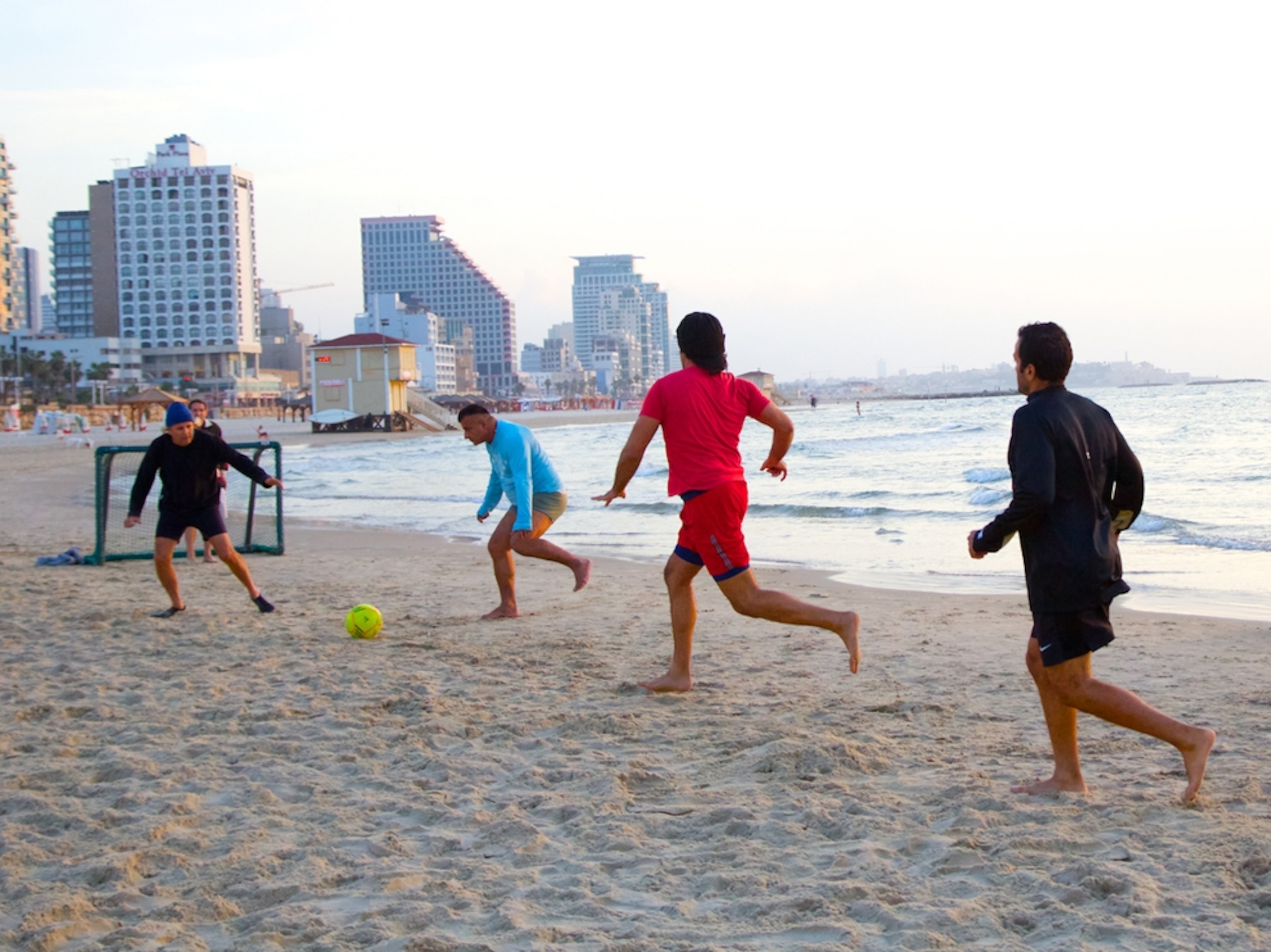 soccer players, Gordon Beach, Tel Aviv, Israel