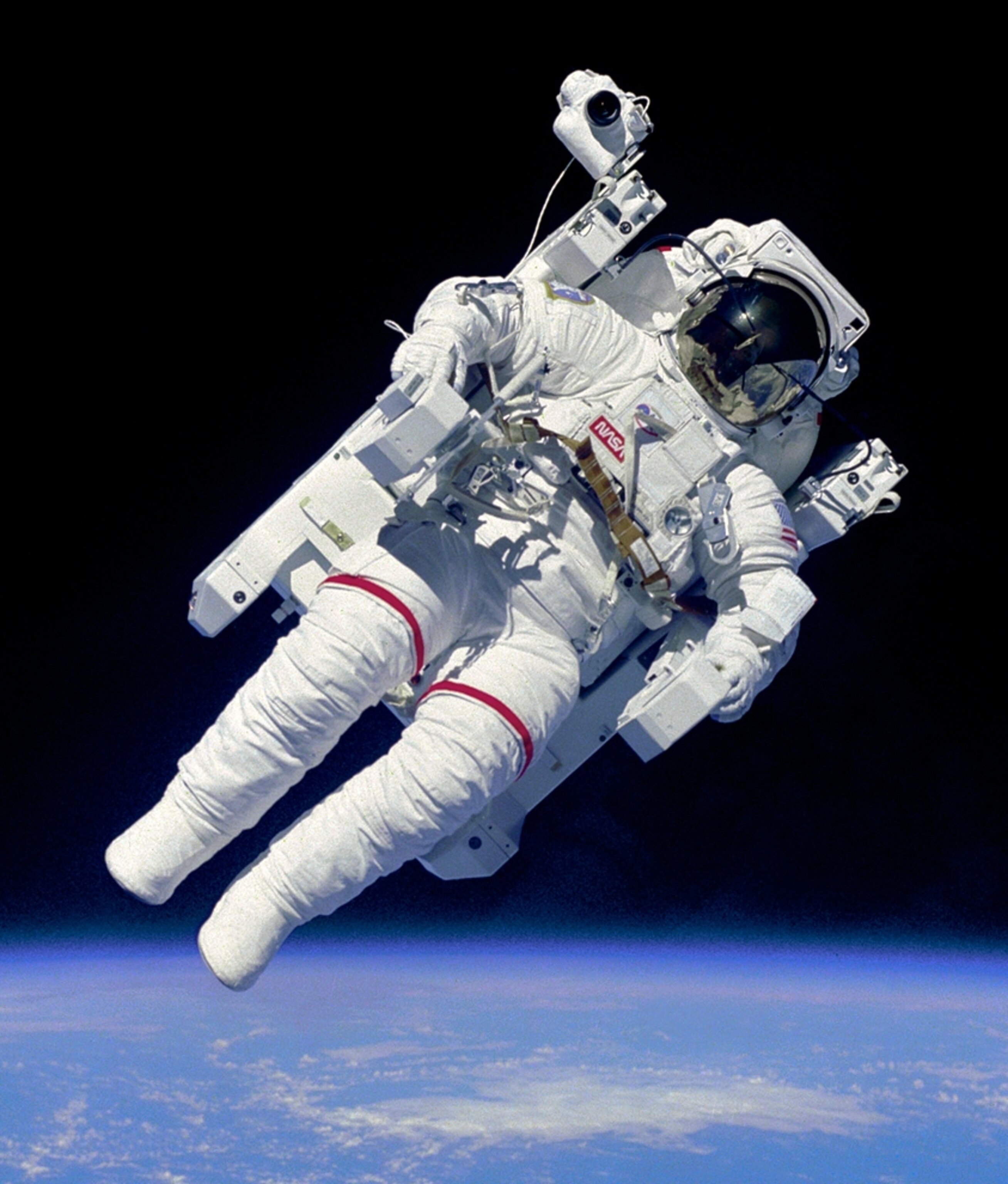 Space suit picture: NASA space shuttle mission astronaut on an untethered spacewalk -- from gallery marking the 50th anniversary of U.S. spaceflight and the first American in space